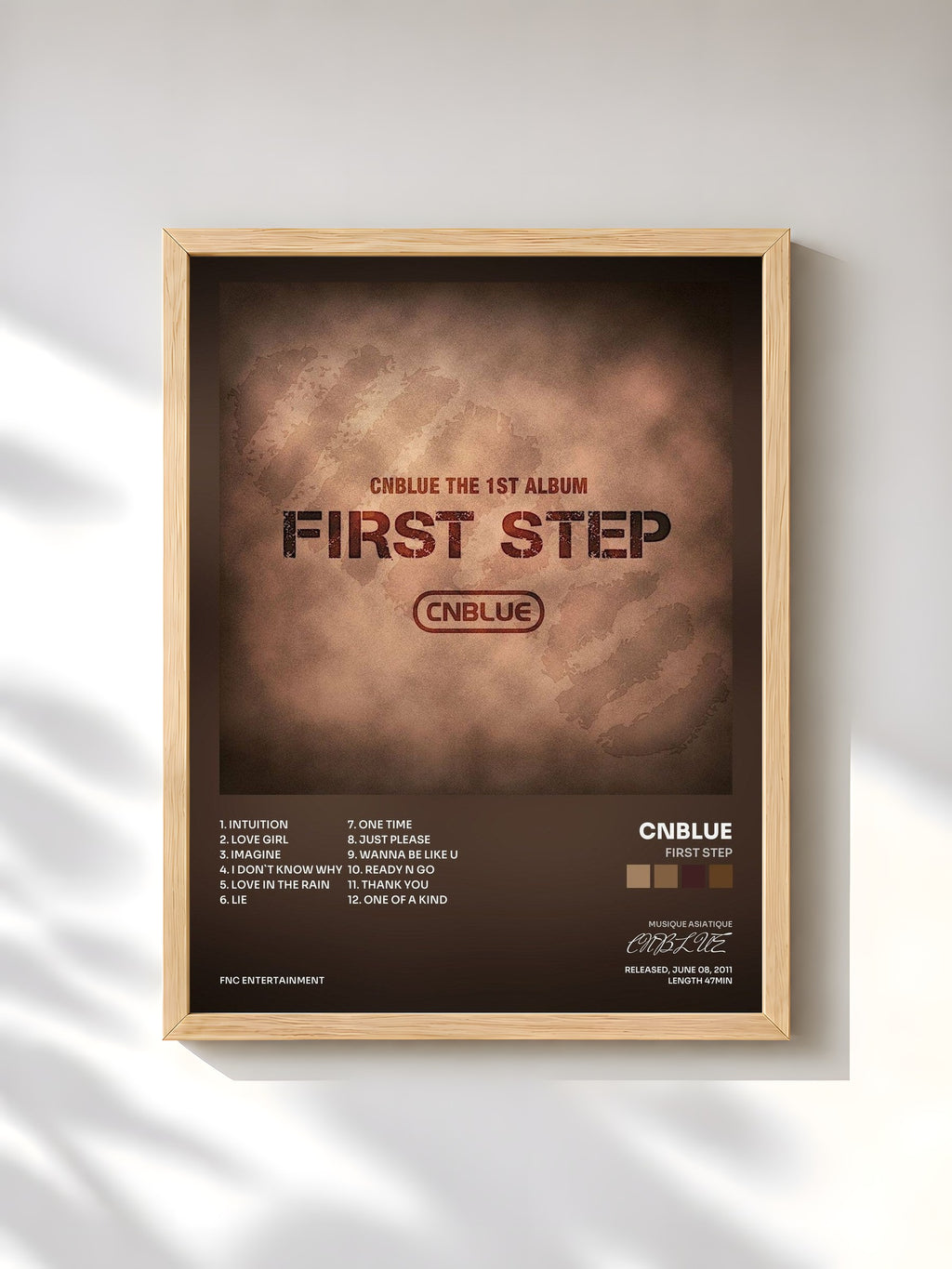 #bois Tableau de l'album FIRST STEP de CNBLUE, cadre en bois brut, imprimé et encadré en France