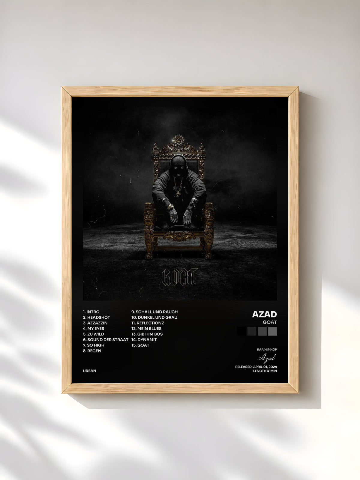 #bois Tableau de l'album GOAT de Azad, cadre en bois brut, imprimé et encadré en France