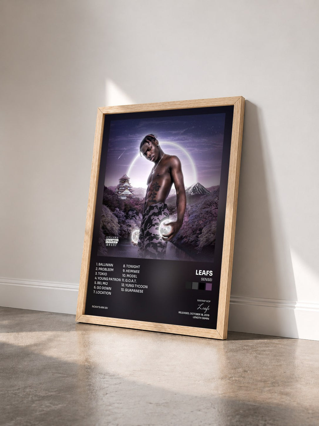 #bois Tableau de l'album Sensei de Leafs vu de trois quarts, cadre en bois brut