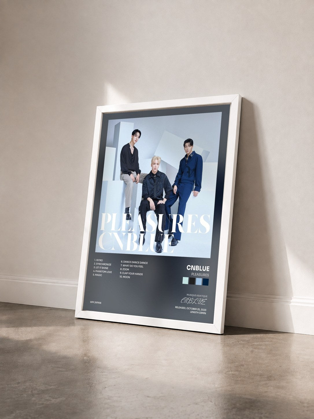 #blanc Tableau de l'album PLEASURES de CNBLUE vu de trois quarts, cadre blanc