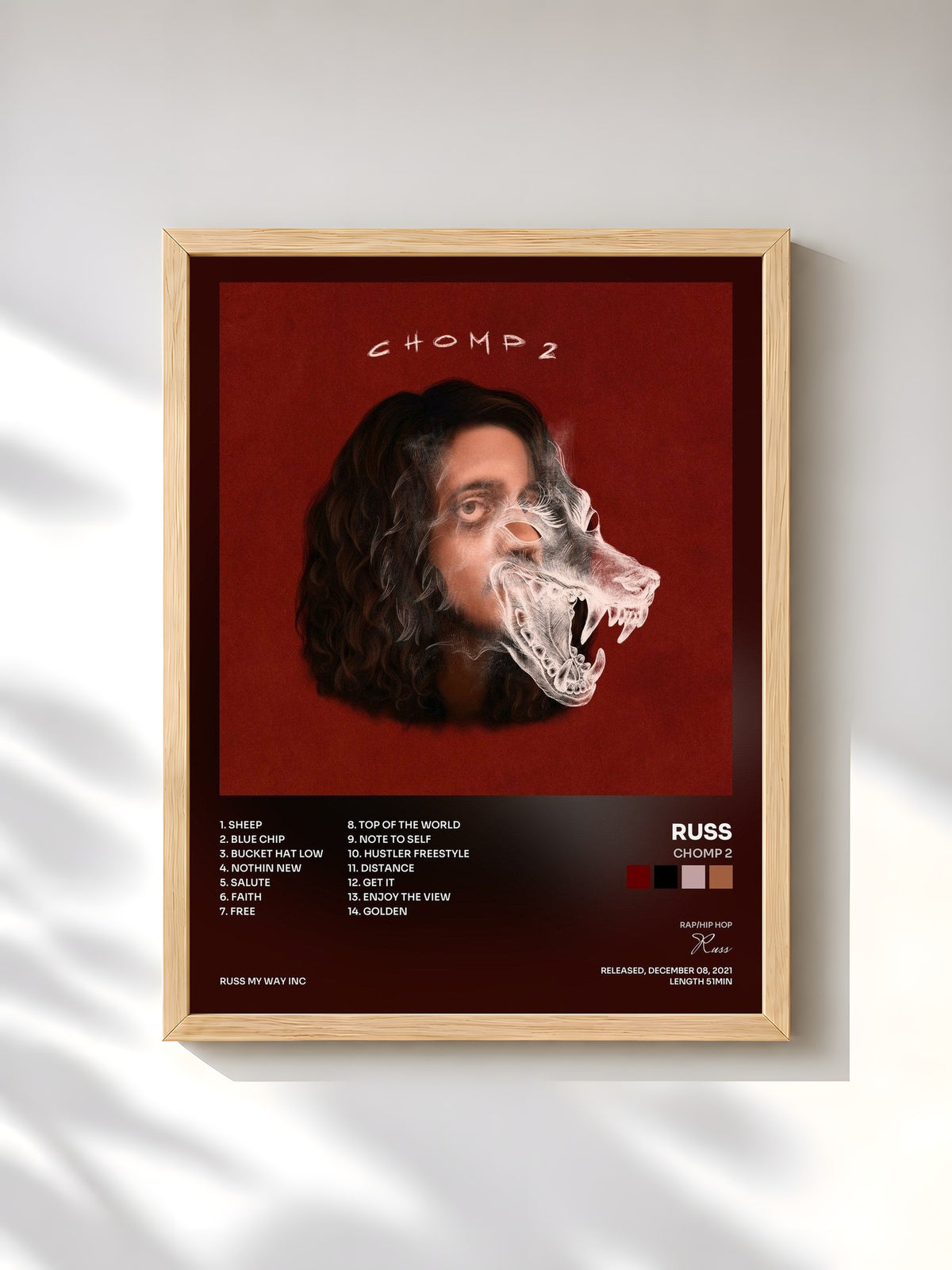 #bois Tableau de l'album CHOMP 2 de Russ, cadre en bois brut, imprimé et encadré en France