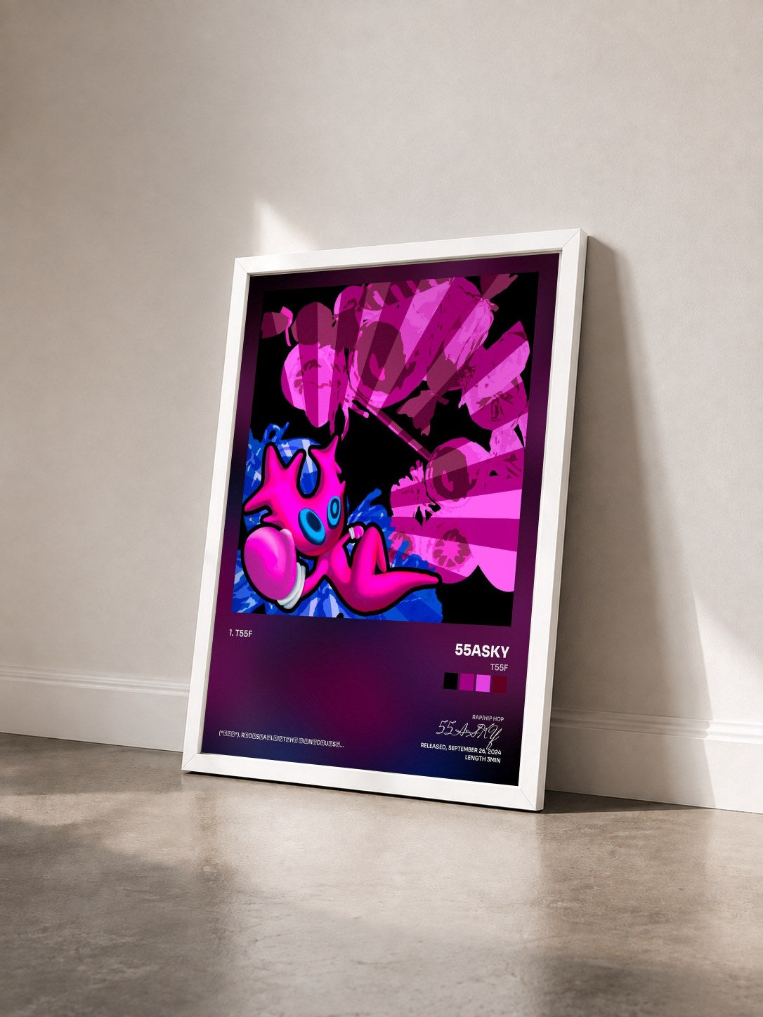 #blanc Tableau de l'album T55F de 55ASKY vu de trois quarts, cadre blanc