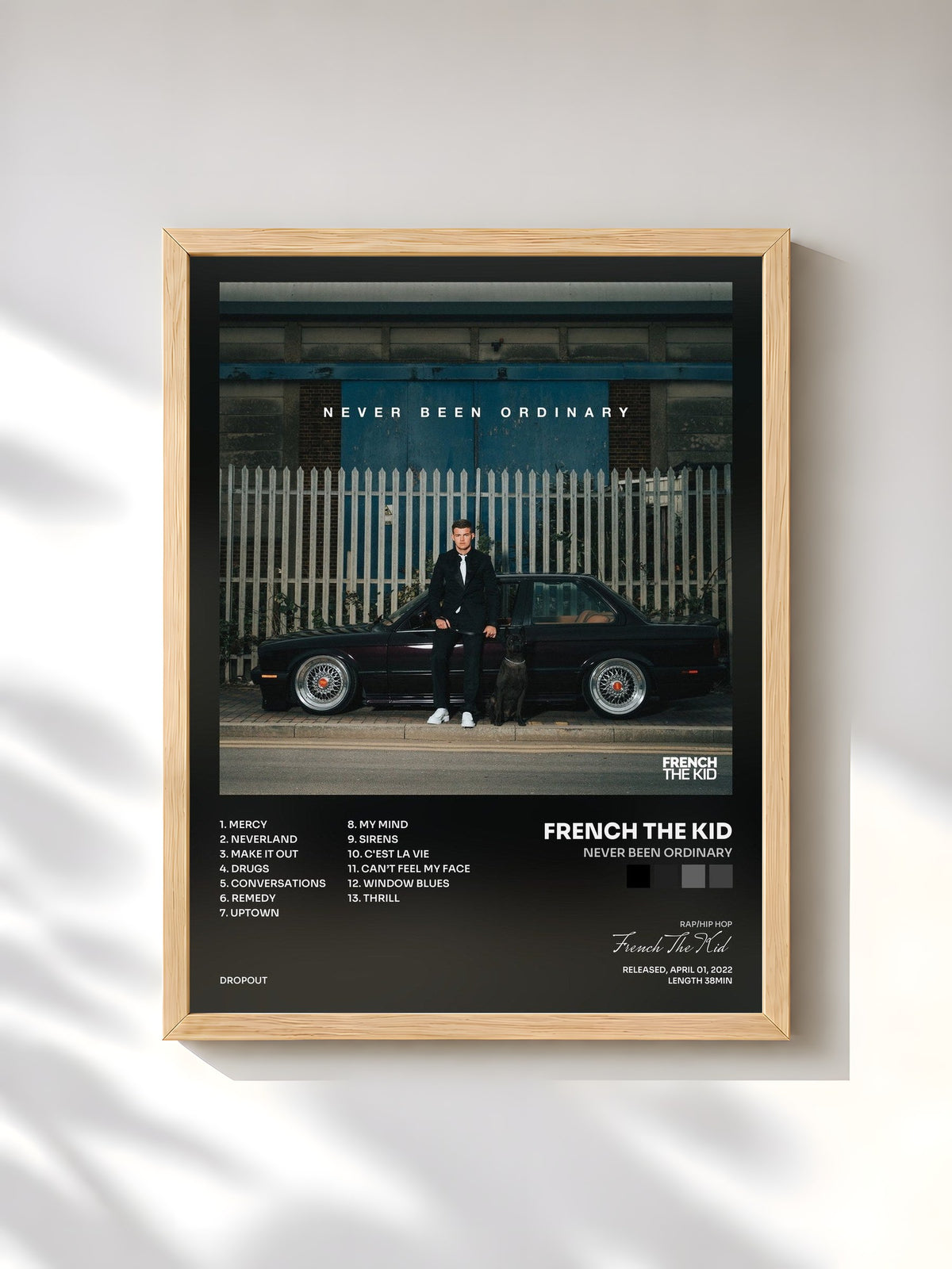 #bois Tableau de l'album Never Been Ordinary de French The Kid, cadre en bois brut, imprimé et encadré en France