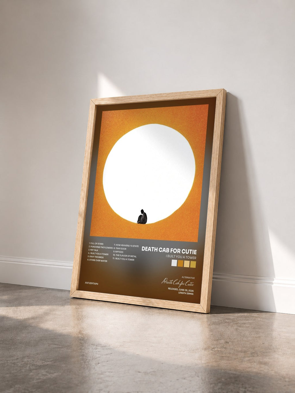 #bois Tableau de l'album I Built You A Tower de Death Cab for Cutie vu de trois quarts, cadre en bois brut