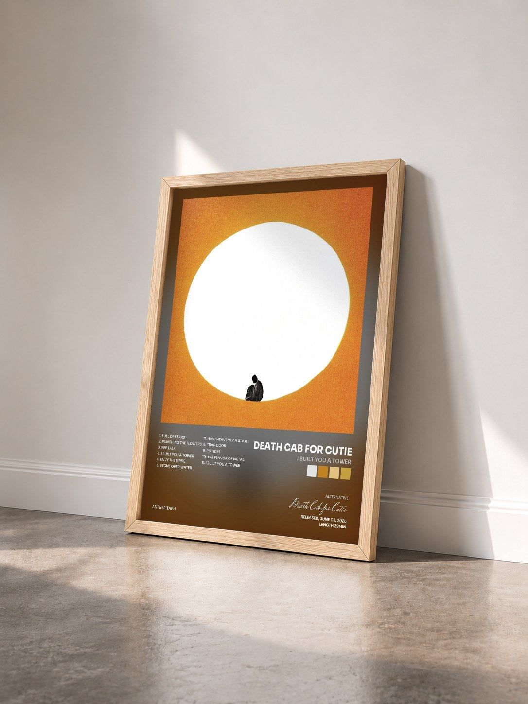 #bois Tableau de l'album I Built You A Tower de Death Cab for Cutie vu de trois quarts, cadre en bois brut
