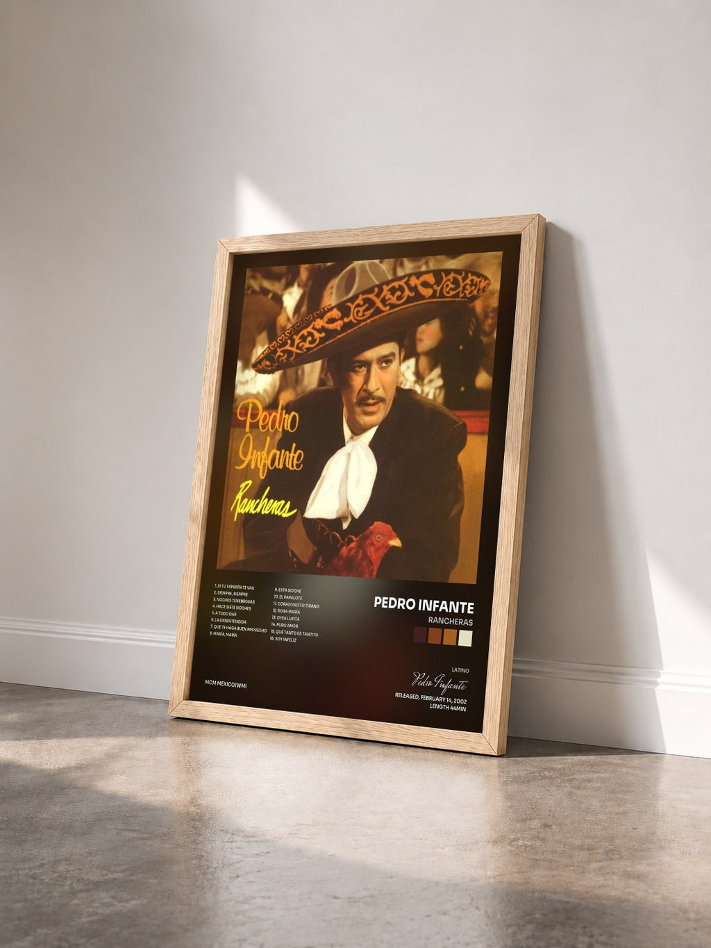 #bois Tableau de l'album Rancheras de Pedro Infante vu de trois quarts, cadre en bois brut
