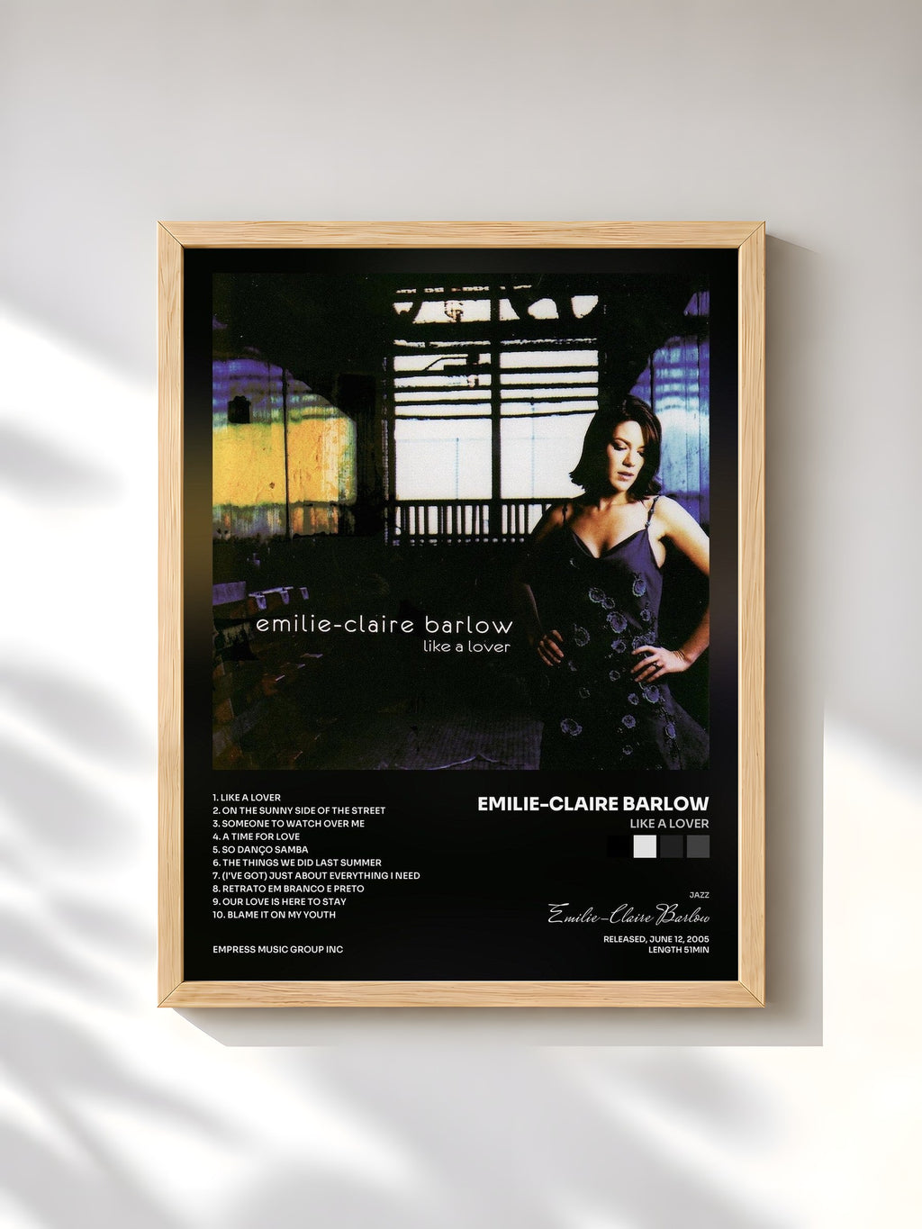#bois Tableau de l'album Like a Lover de Emilie-Claire Barlow, cadre en bois brut, imprimé et encadré en France