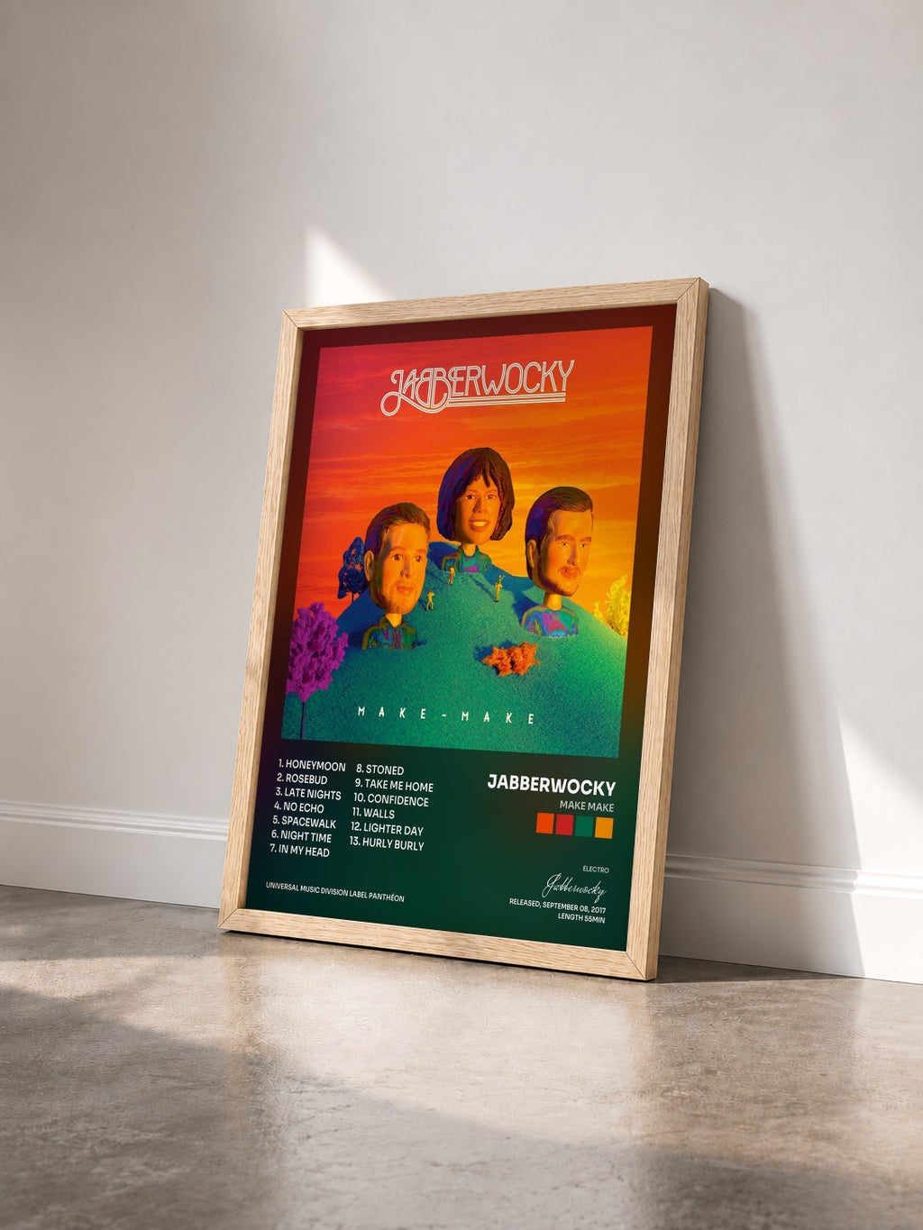 #bois Tableau de l'album Make Make de Jabberwocky vu de trois quarts, cadre en bois brut