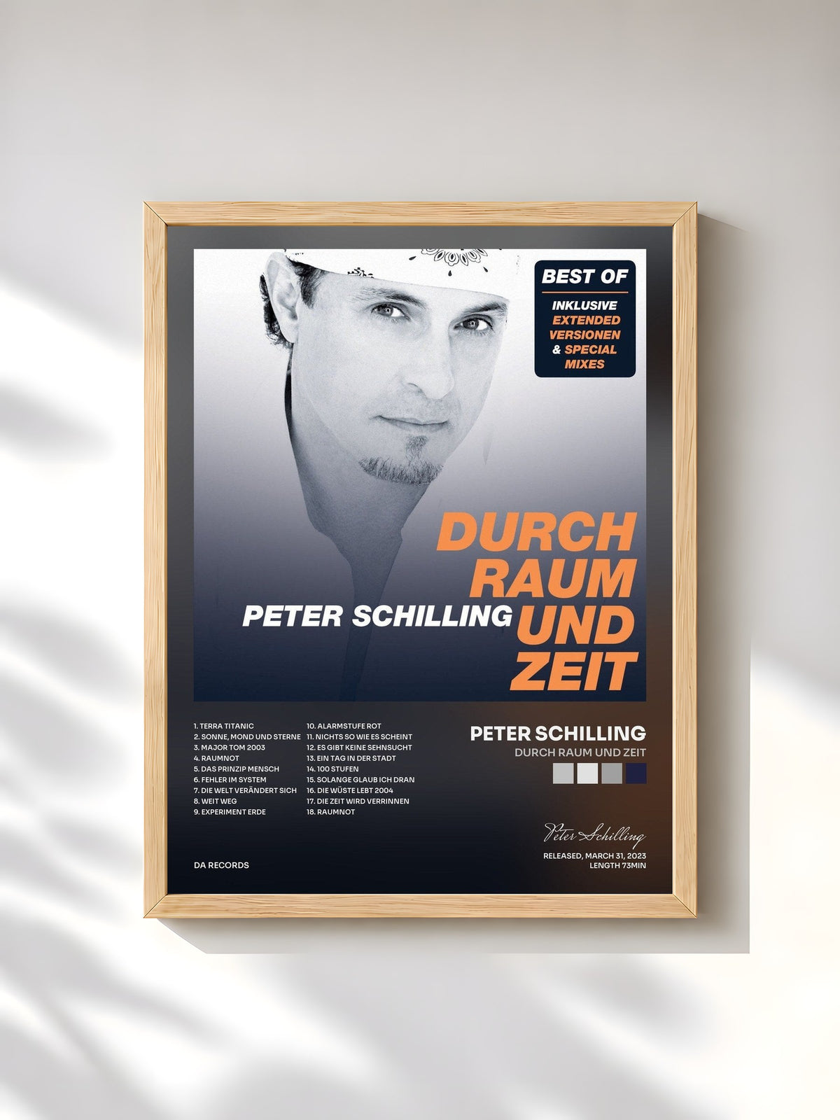 #bois Tableau de l'album Durch Raum und Zeit de Peter Schilling, cadre en bois brut, imprimé et encadré en France