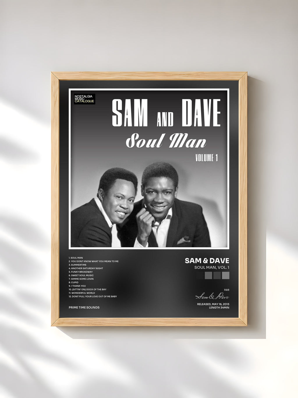 #bois Tableau de l'album Soul Man, Vol. 1 de Sam & Dave, cadre en bois brut, imprimé et encadré en France