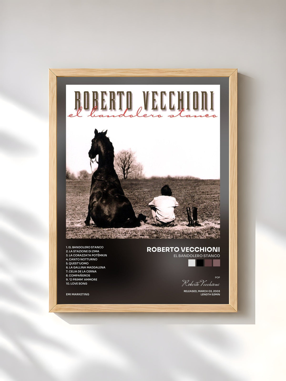 #bois Tableau de l'album El Bandolero Stanco de Roberto Vecchioni, cadre en bois brut, imprimé et encadré en France