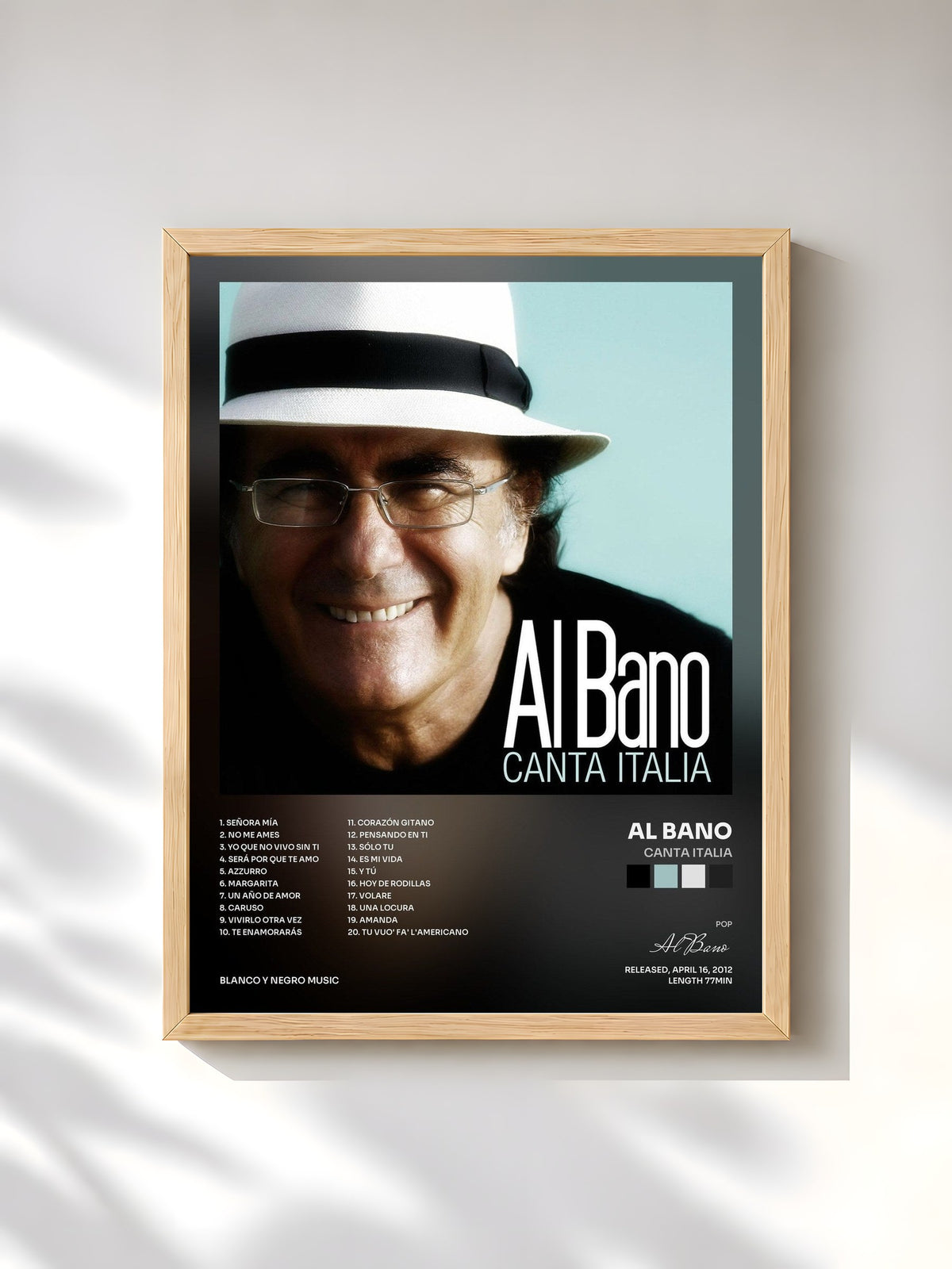#bois Tableau de l'album Canta Italia de Al Bano, cadre en bois brut, imprimé et encadré en France