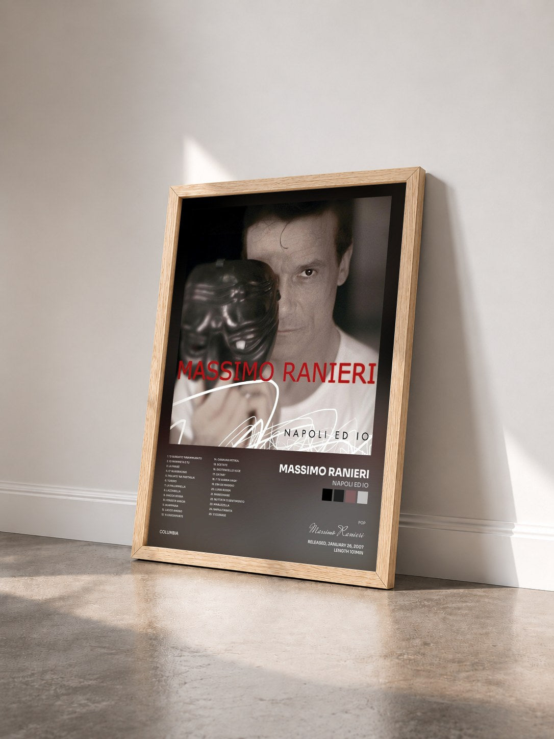 #bois Tableau de l'album Napoli Ed Io de Massimo Ranieri vu de trois quarts, cadre en bois brut