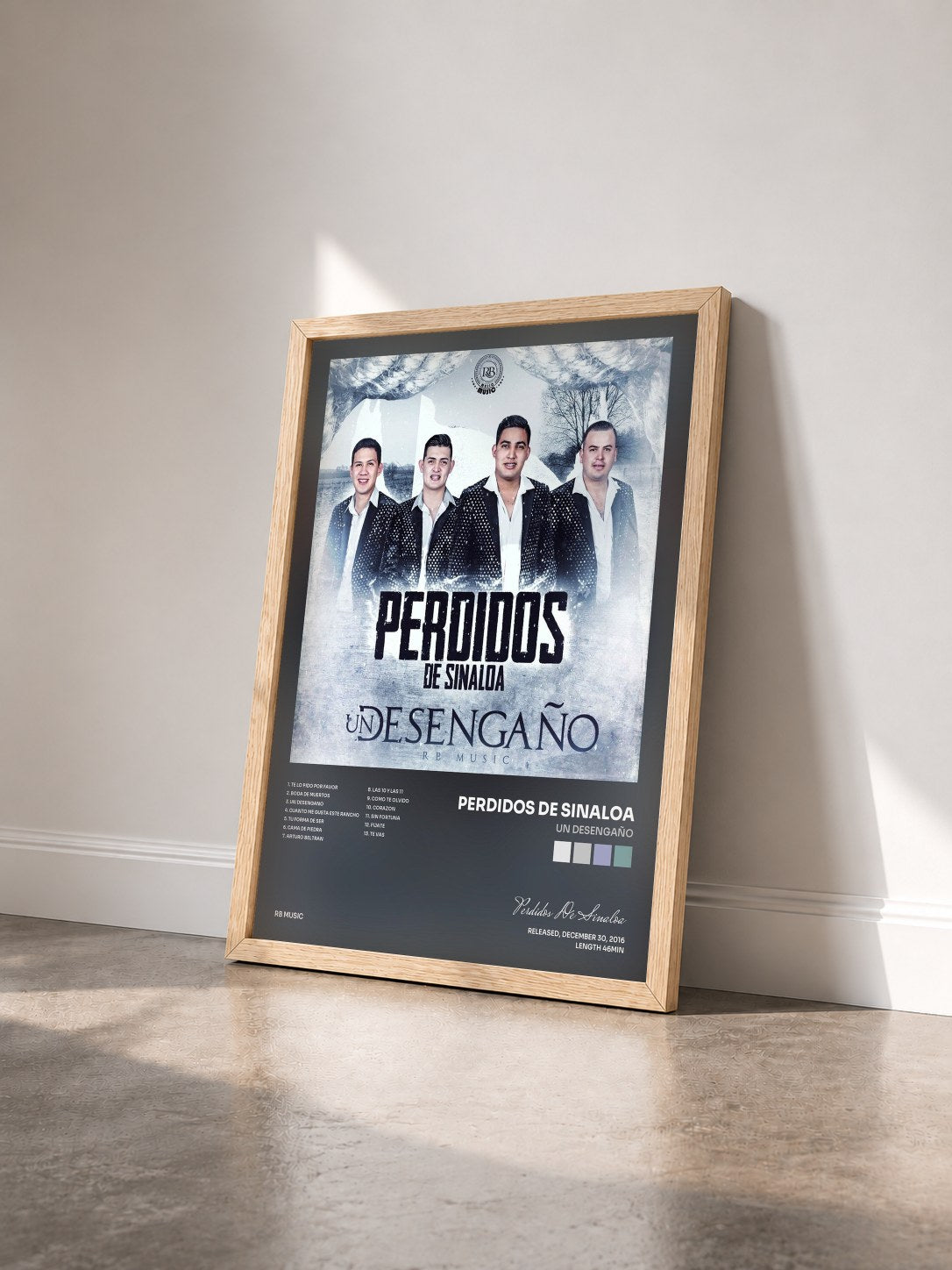 #bois Tableau de l'album Un Desengaño de Perdidos De Sinaloa vu de trois quarts, cadre en bois brut
