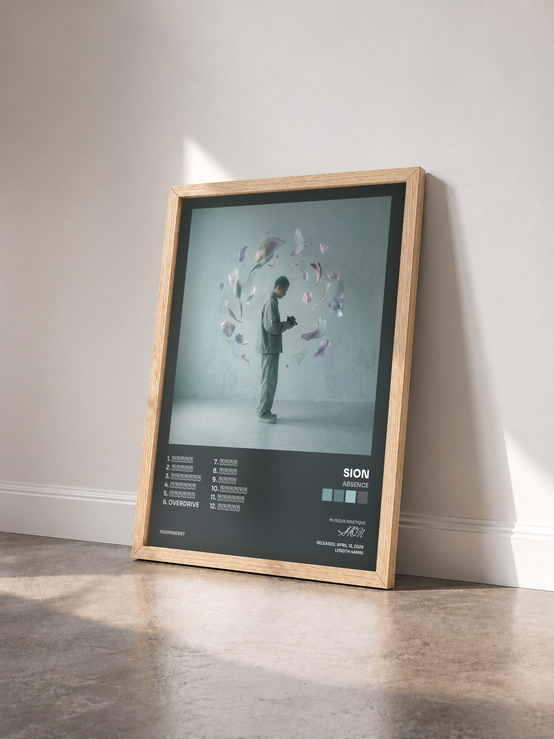 #bois Tableau de l'album Absence de SION vu de trois quarts, cadre en bois brut