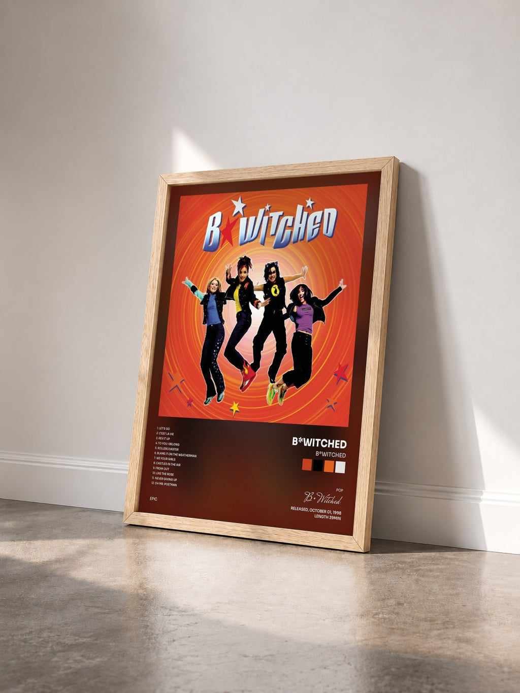 #bois Tableau de l'album B*Witched de B*Witched vu de trois quarts, cadre en bois brut
