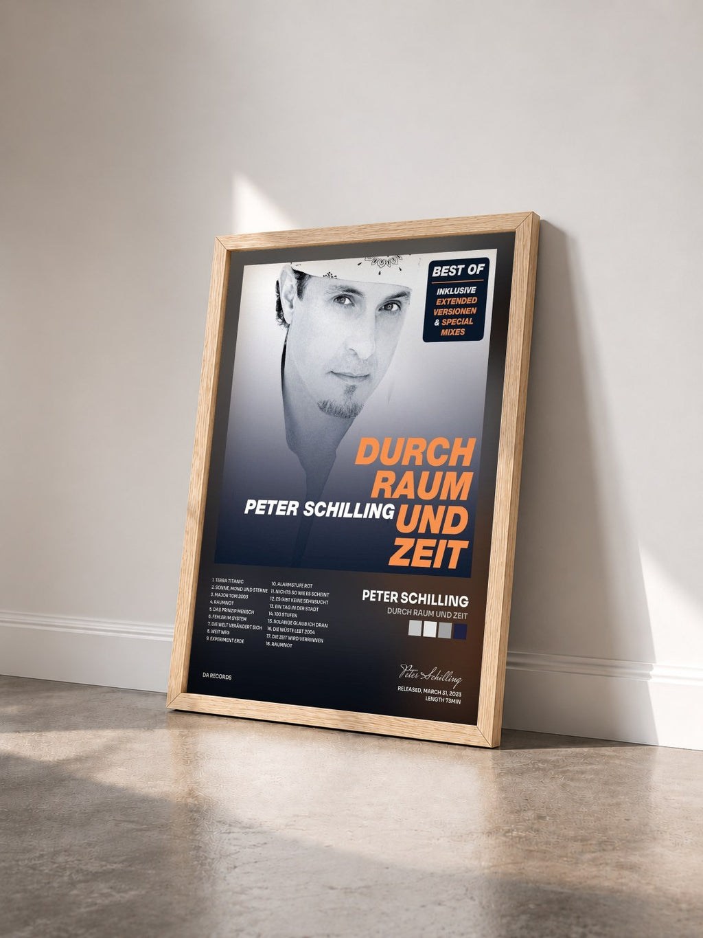 #bois Tableau de l'album Durch Raum und Zeit de Peter Schilling vu de trois quarts, cadre en bois brut
