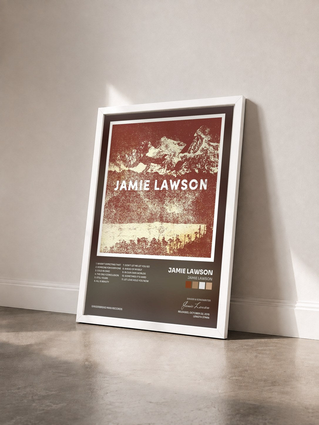 #blanc Tableau de l'album Jamie Lawson de Jamie Lawson vu de trois quarts, cadre blanc