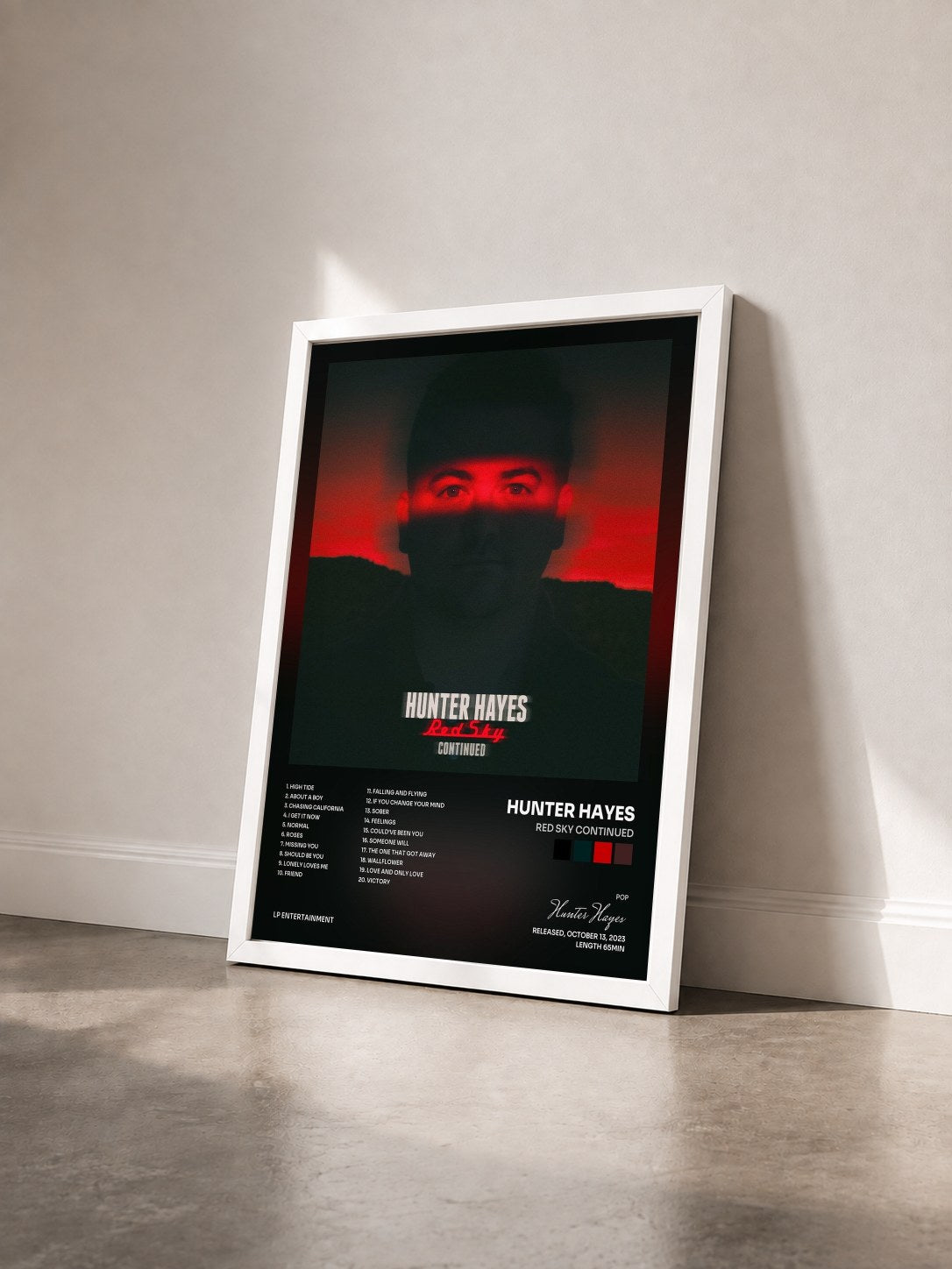 #blanc Tableau de l'album Red Sky Continued de Hunter Hayes vu de trois quarts, cadre blanc