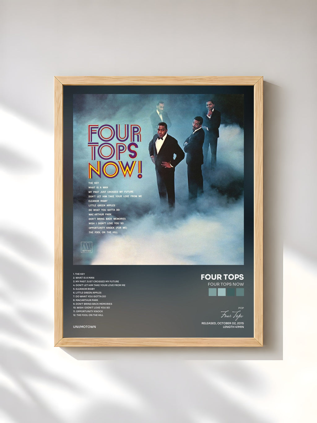 #bois Tableau de l'album Four Tops Now de Four Tops, cadre en bois brut, imprimé et encadré en France