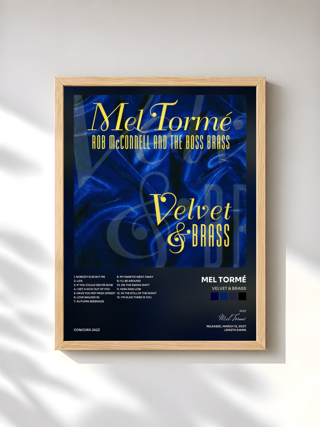 #bois Tableau de l'album Velvet & Brass de Mel Tormé, cadre en bois brut, imprimé et encadré en France