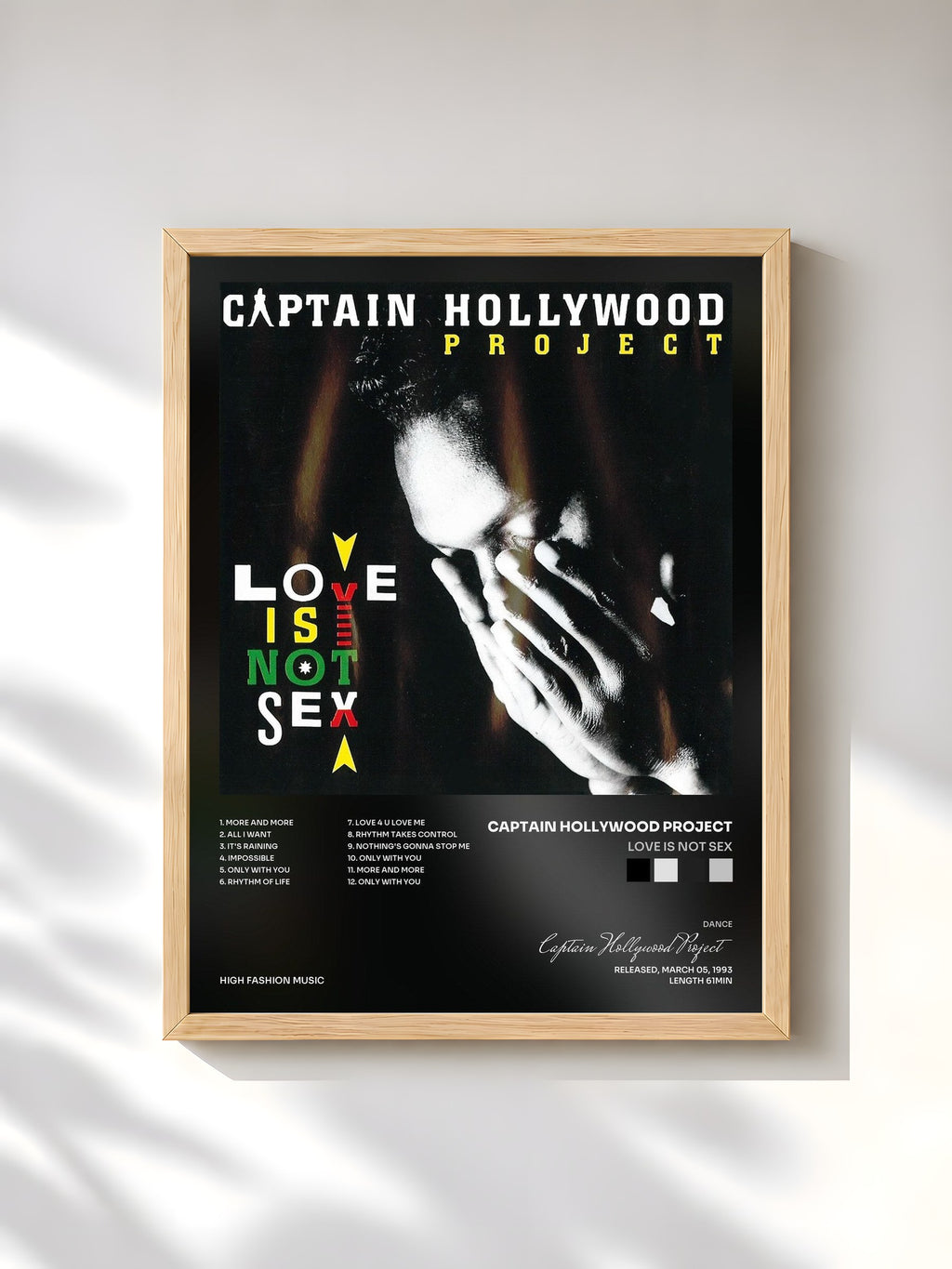 #bois Tableau de l'album Love Is Not Sex de Captain Hollywood Project, cadre en bois brut, imprimé et encadré en France