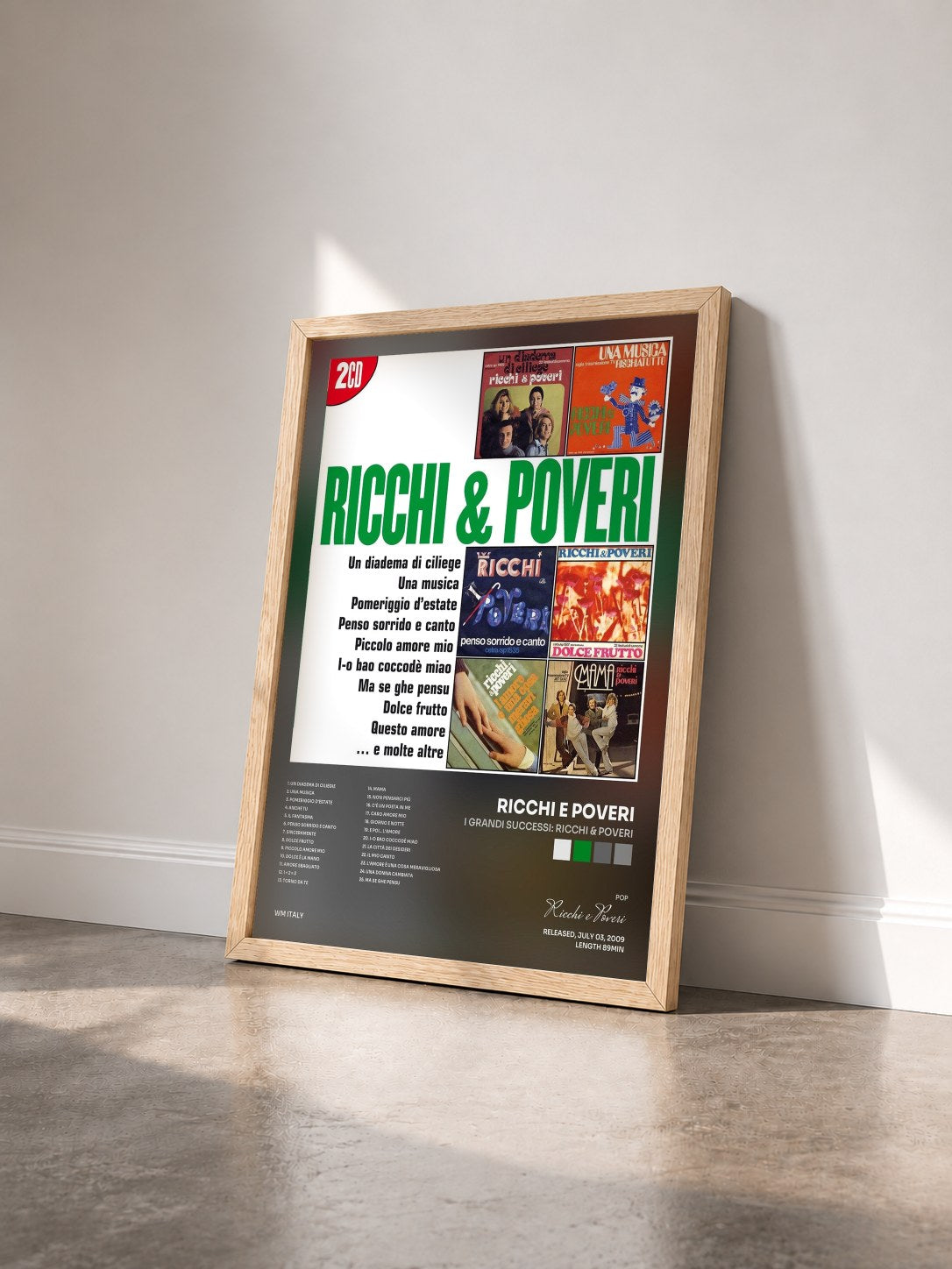 #bois Tableau de l'album I Grandi Successi: Ricchi & Poveri de Ricchi e Poveri vu de trois quarts, cadre en bois brut