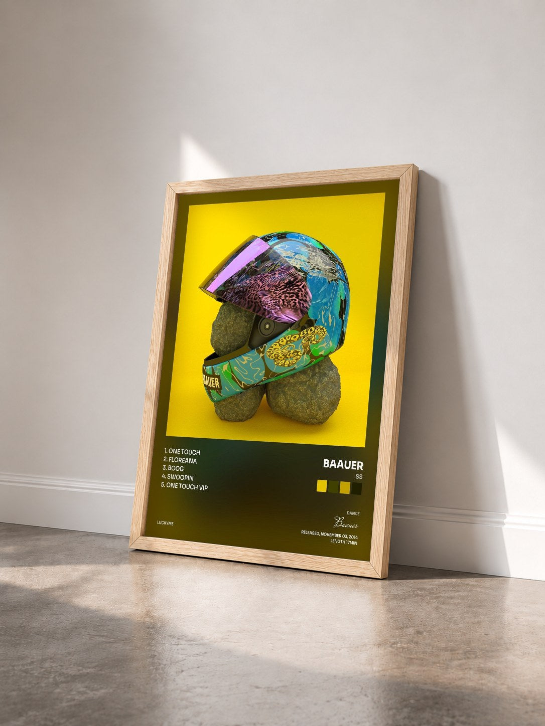 #bois Tableau de l'album ß de Baauer vu de trois quarts, cadre en bois brut