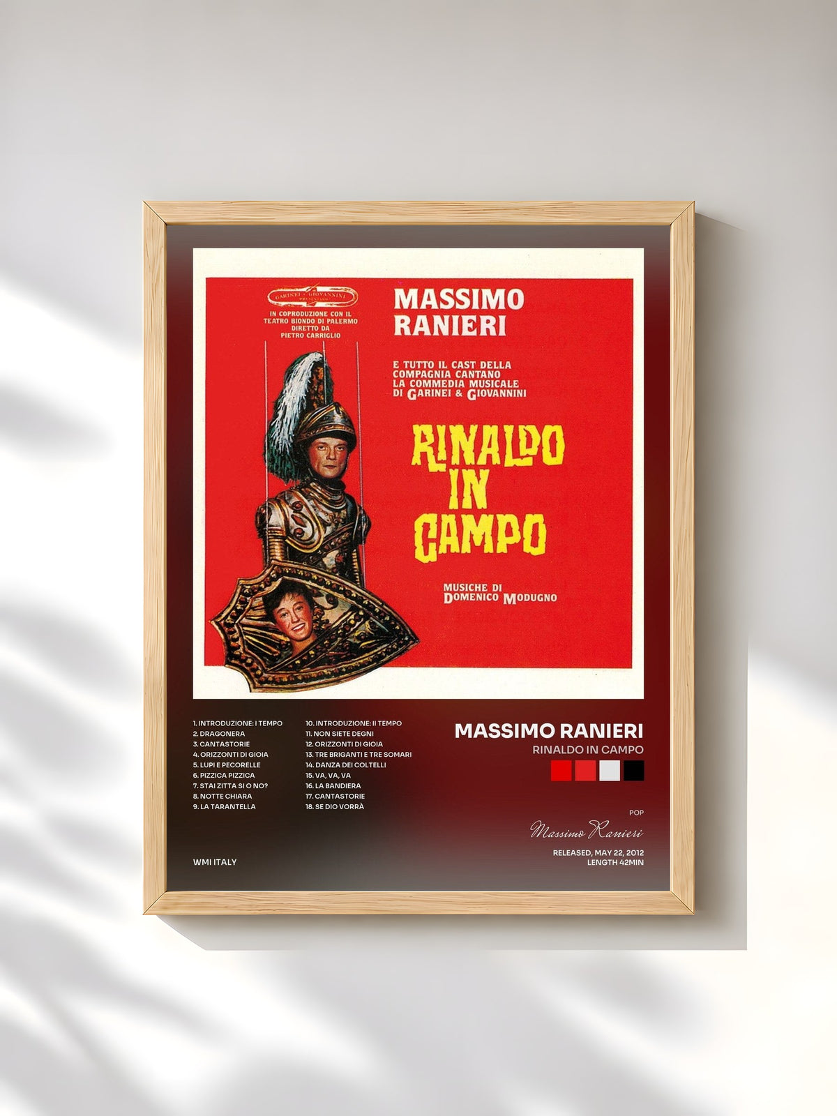 #bois Tableau de l'album Rinaldo in campo de Massimo Ranieri, cadre en bois brut, imprimé et encadré en France