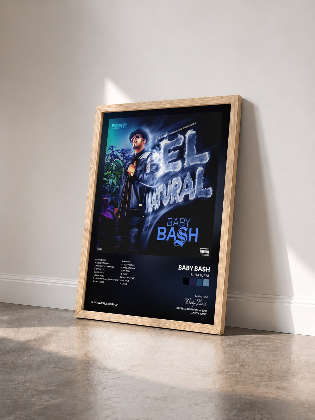 #bois Tableau de l'album El Natural de Baby Bash vu de trois quarts, cadre en bois brut