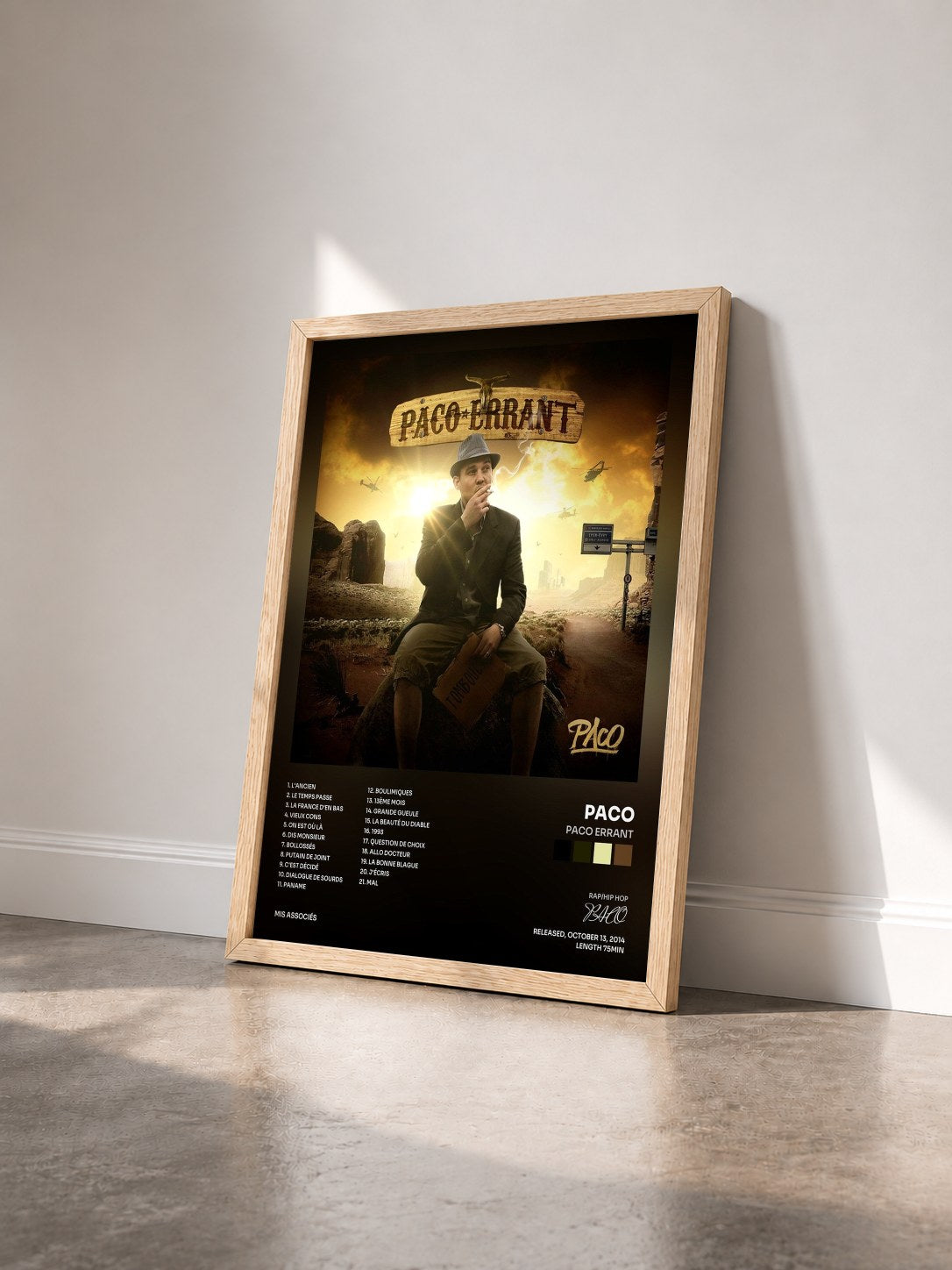 #bois Tableau de l'album Paco errant de PACO vu de trois quarts, cadre en bois brut
