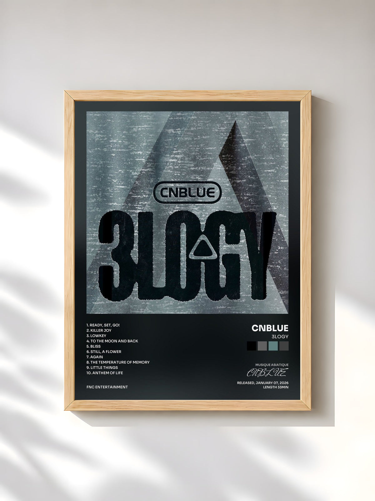 #bois Tableau de l'album 3LOGY de CNBLUE, cadre en bois brut, imprimé et encadré en France