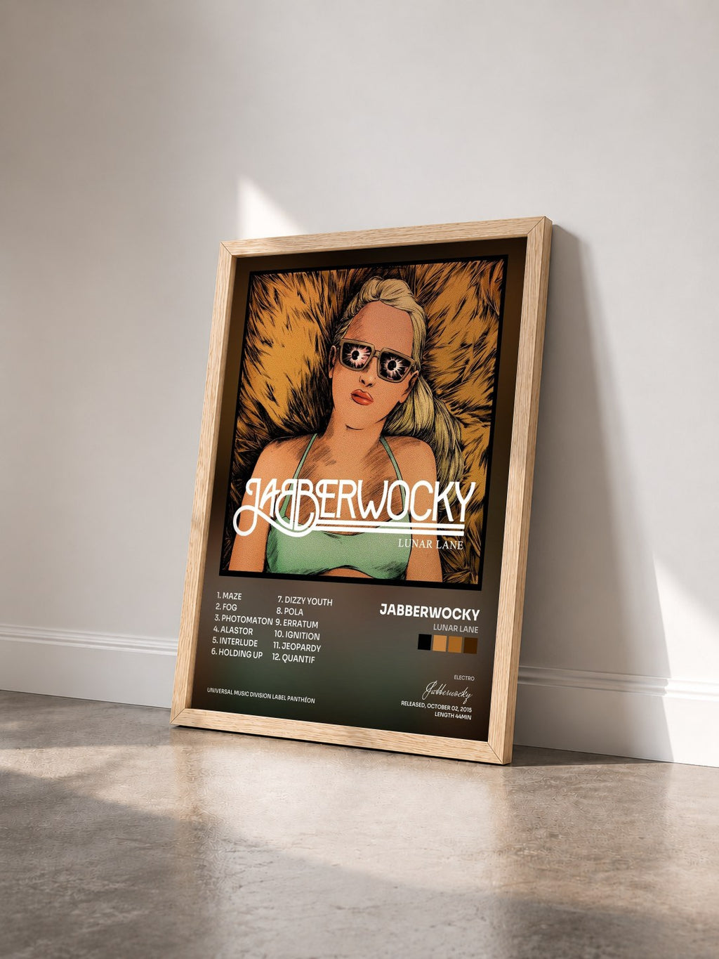 #bois Tableau de l'album Lunar Lane de Jabberwocky vu de trois quarts, cadre en bois brut