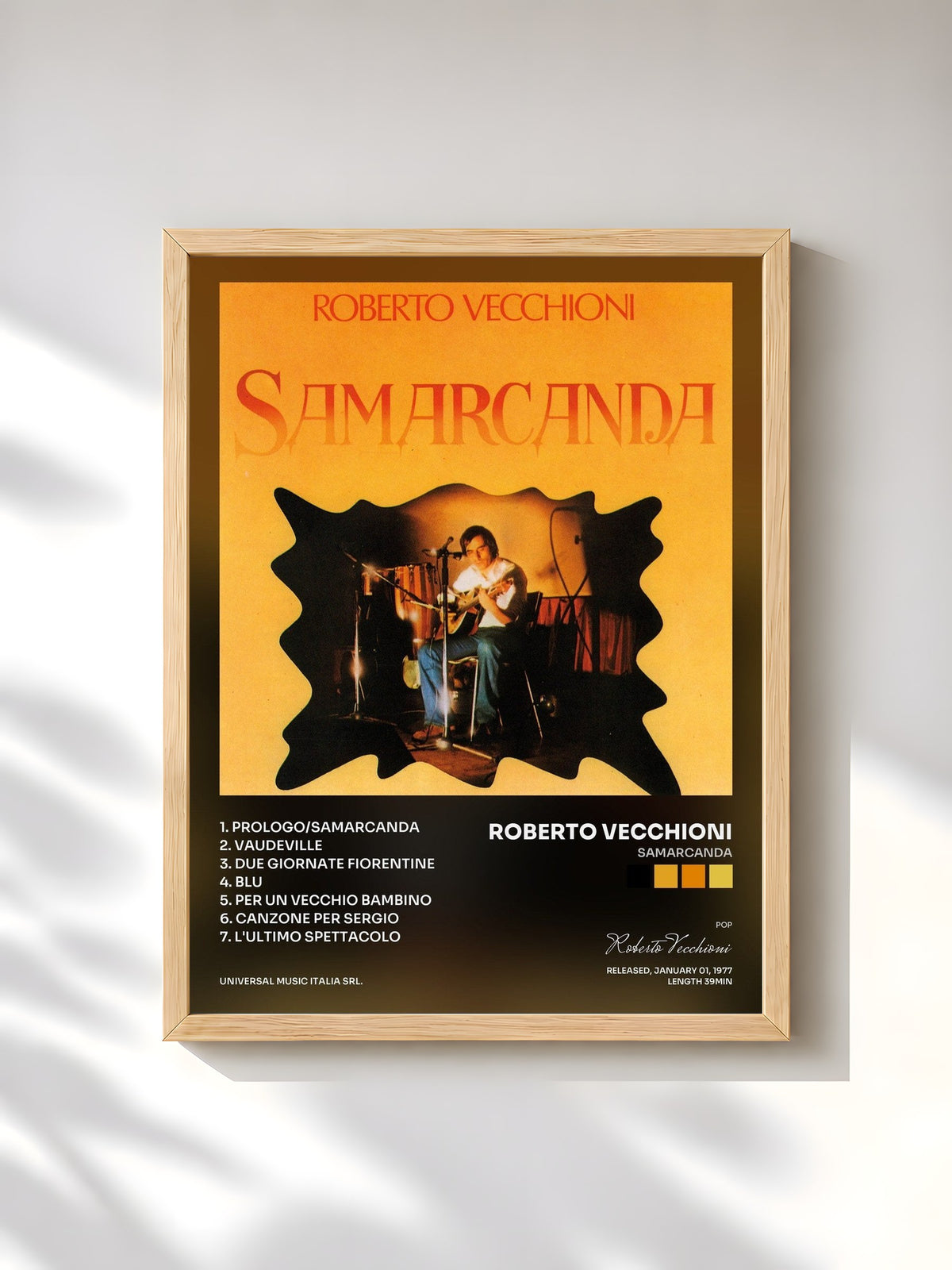 #bois Tableau de l'album Samarcanda de Roberto Vecchioni, cadre en bois brut, imprimé et encadré en France
