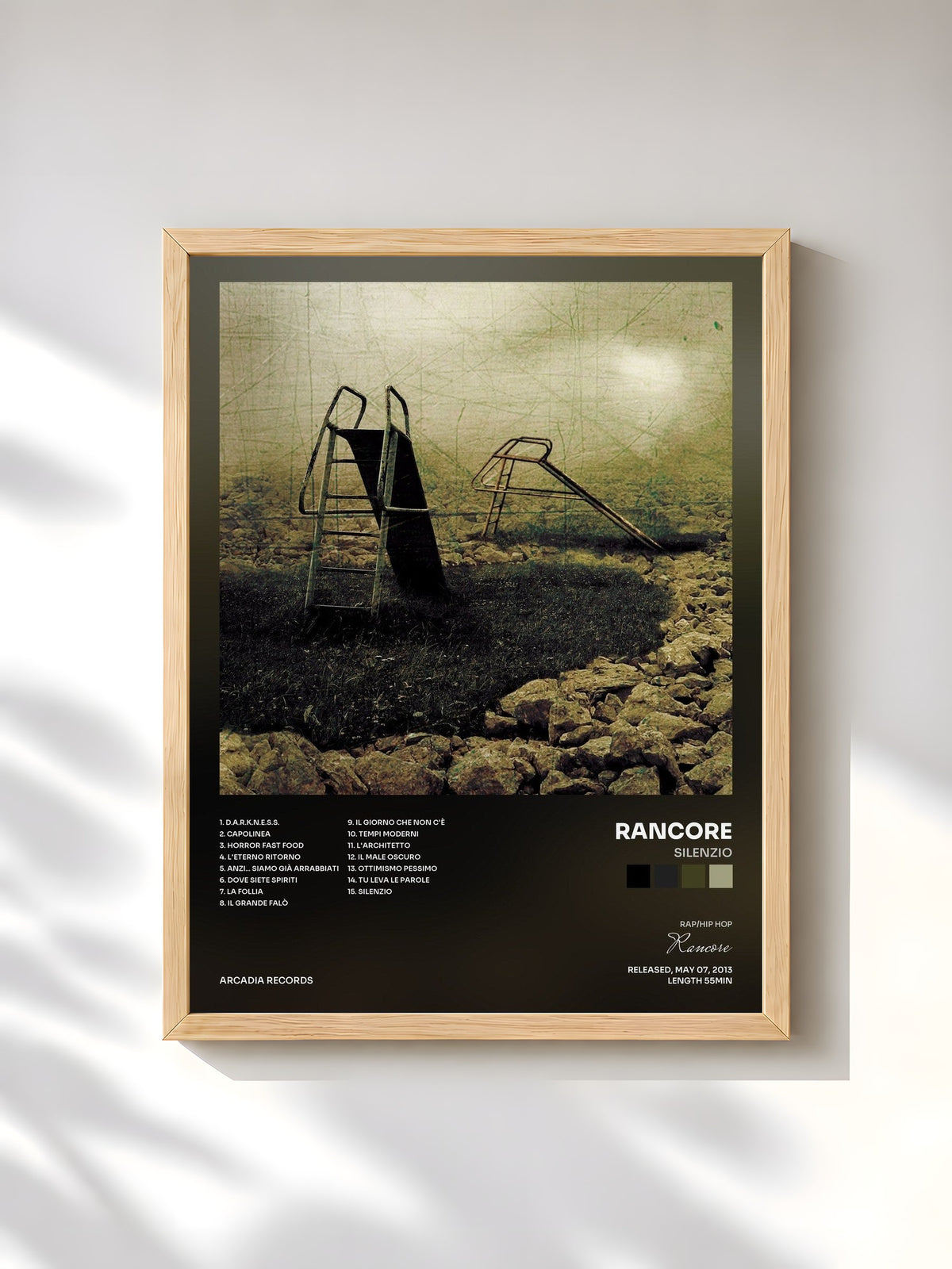 #bois Tableau de l'album Silenzio de Rancore, cadre en bois brut, imprimé et encadré en France