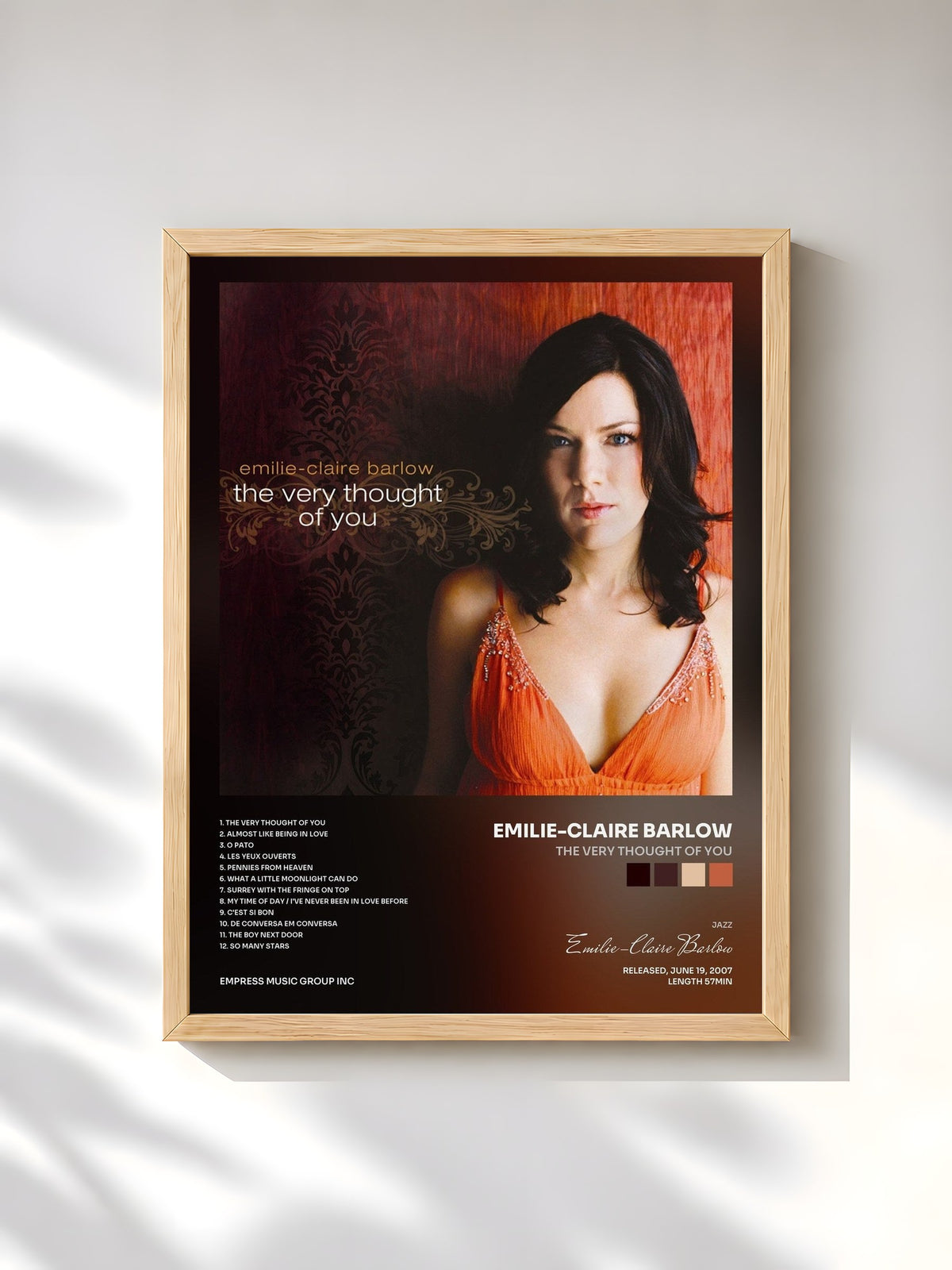 #bois Tableau de l'album The Very Thought of You de Emilie-Claire Barlow, cadre en bois brut, imprimé et encadré en France