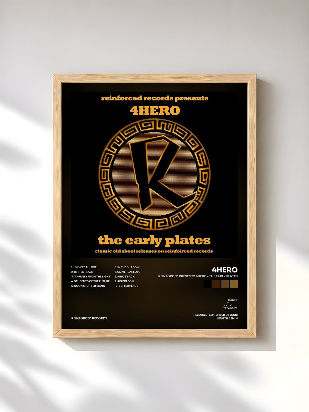 #bois Tableau de l'album Reinforced Presents 4hero - The Early Plates de 4hero, cadre en bois brut, imprimé et encadré en France