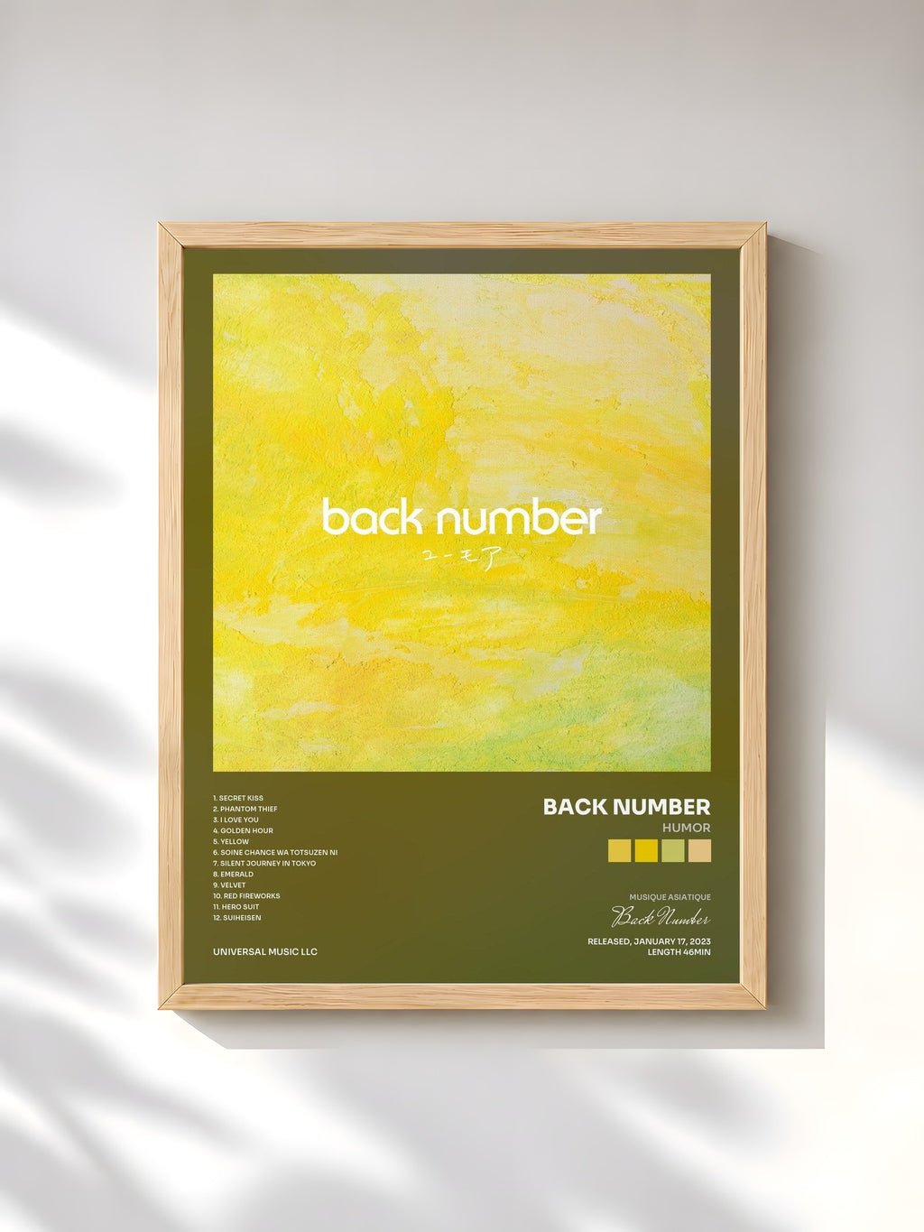 #bois Tableau de l'album HUMOR de Back Number, cadre en bois brut, imprimé et encadré en France