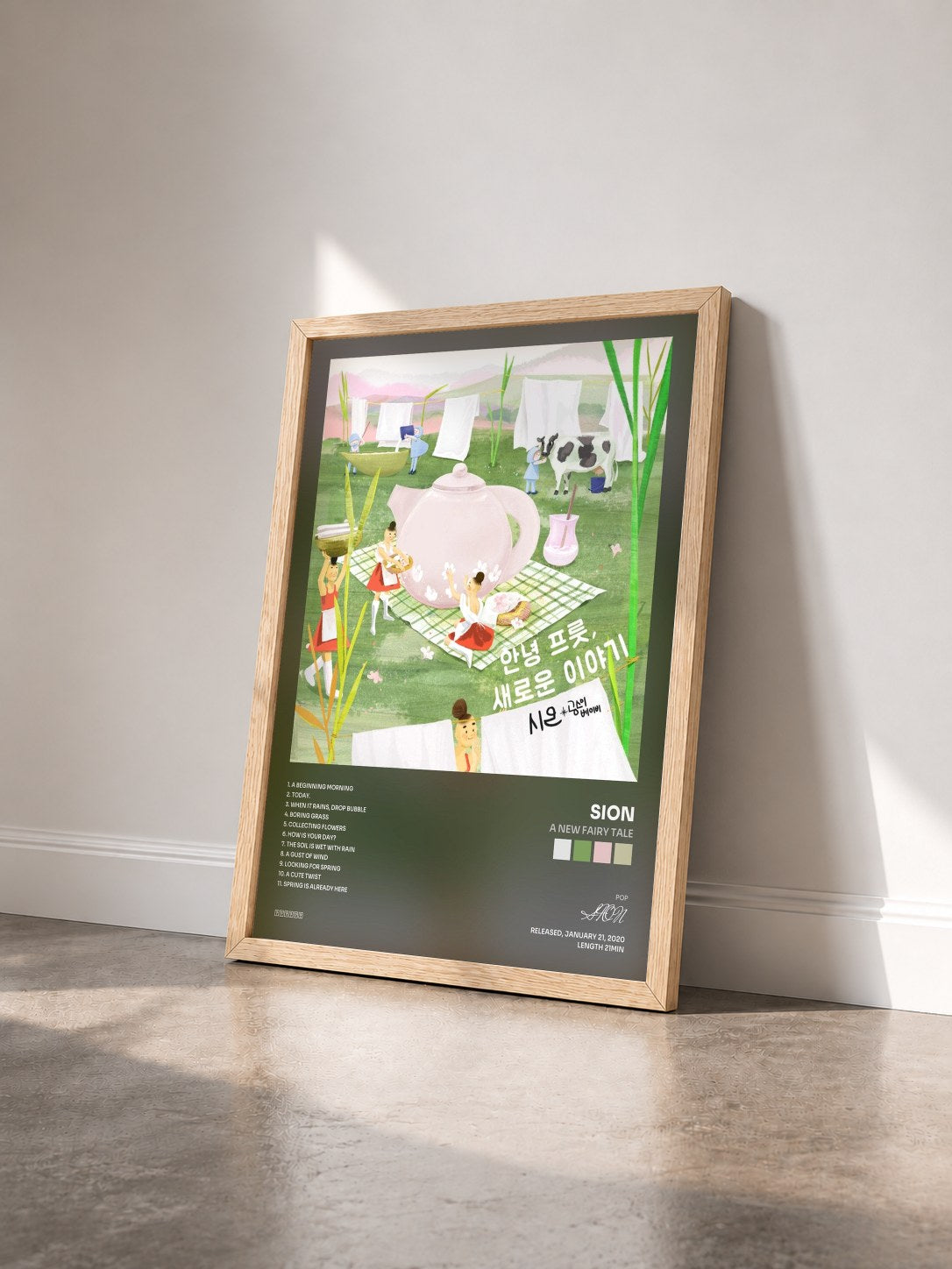 #bois Tableau de l'album A New Fairy Tale de SION vu de trois quarts, cadre en bois brut