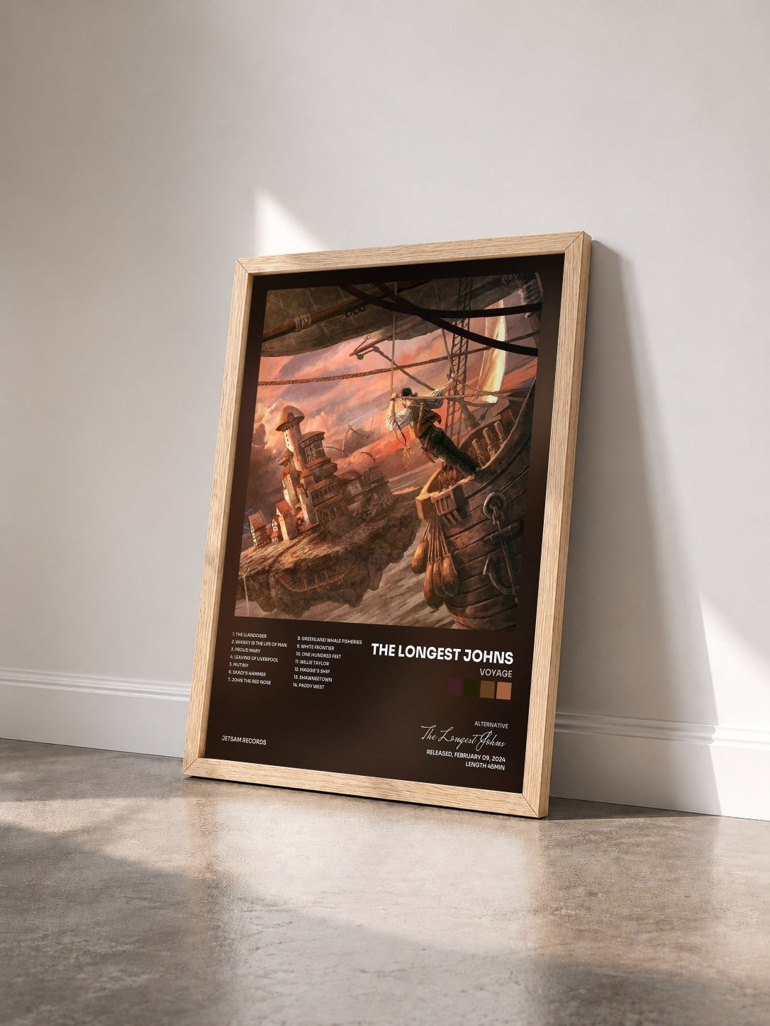 #bois Tableau de l'album Voyage de The Longest Johns vu de trois quarts, cadre en bois brut