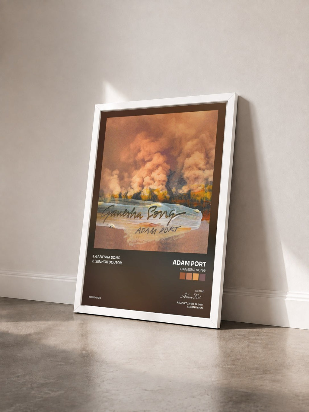 #blanc Tableau de l'album Ganesha Song de Adam Port vu de trois quarts, cadre blanc