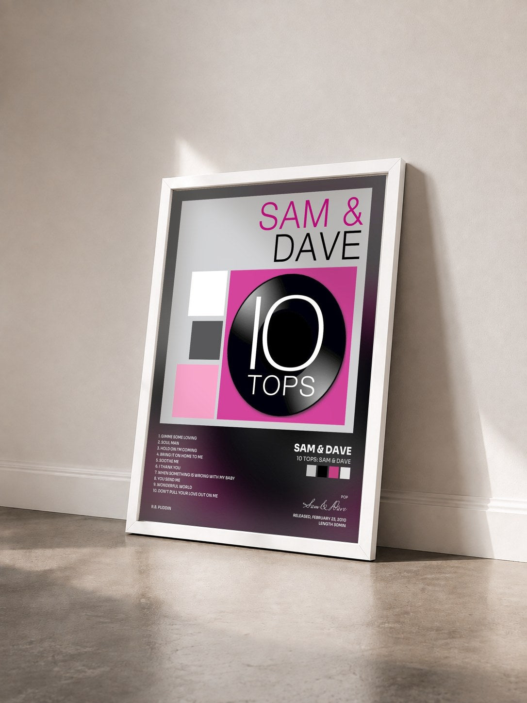 #blanc Tableau de l'album 10 Tops: Sam & Dave de Sam & Dave vu de trois quarts, cadre blanc