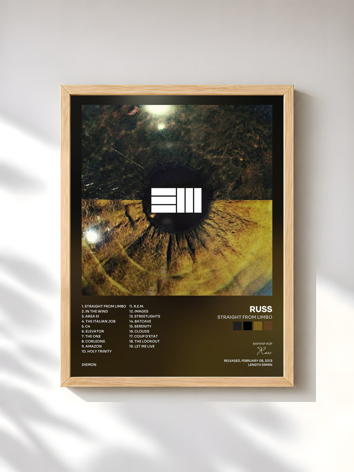 #bois Tableau de l'album Straight from Limbo de Russ, cadre en bois brut, imprimé et encadré en France