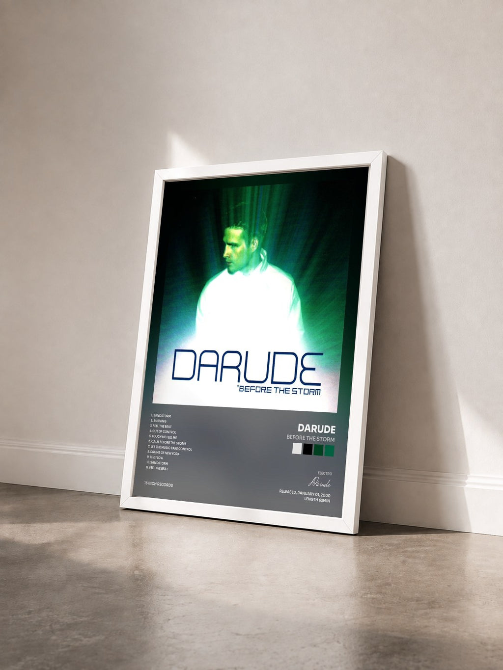 #blanc Tableau de l'album Before the Storm de Darude vu de trois quarts, cadre blanc