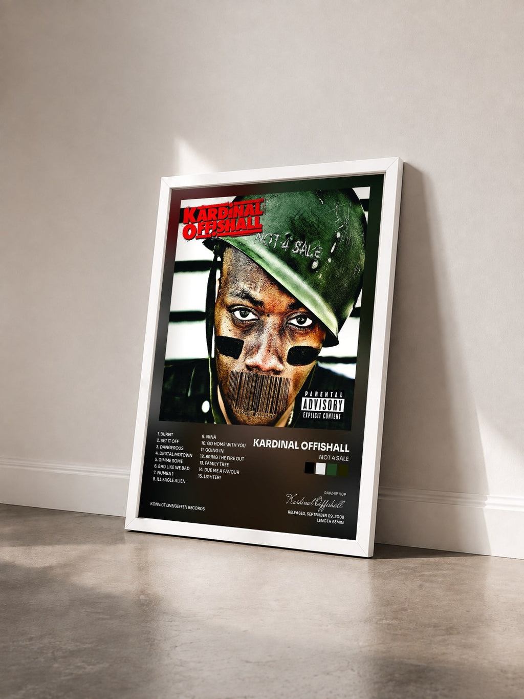 #blanc Tableau de l'album Not 4 Sale de Kardinal Offishall vu de trois quarts, cadre blanc