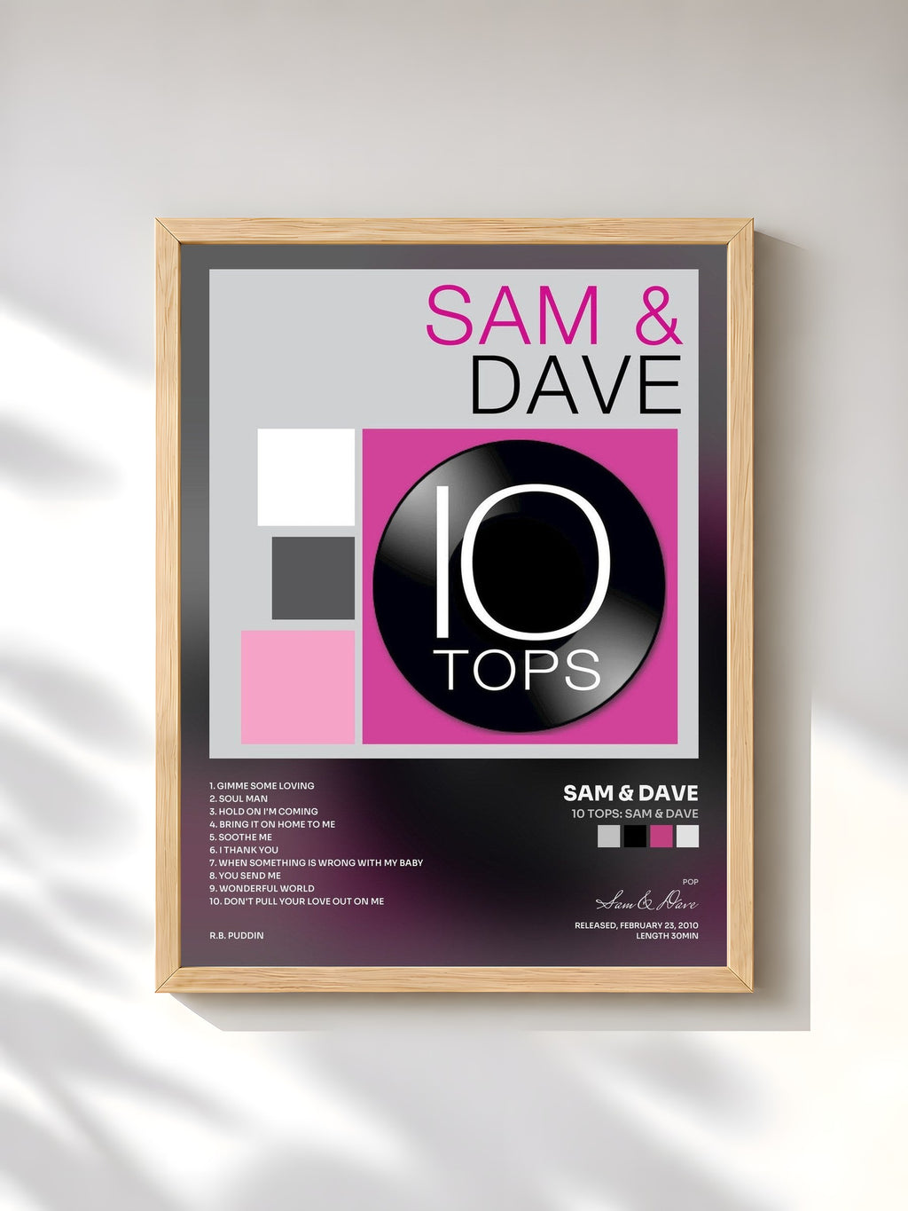 #bois Tableau de l'album 10 Tops: Sam & Dave de Sam & Dave, cadre en bois brut, imprimé et encadré en France