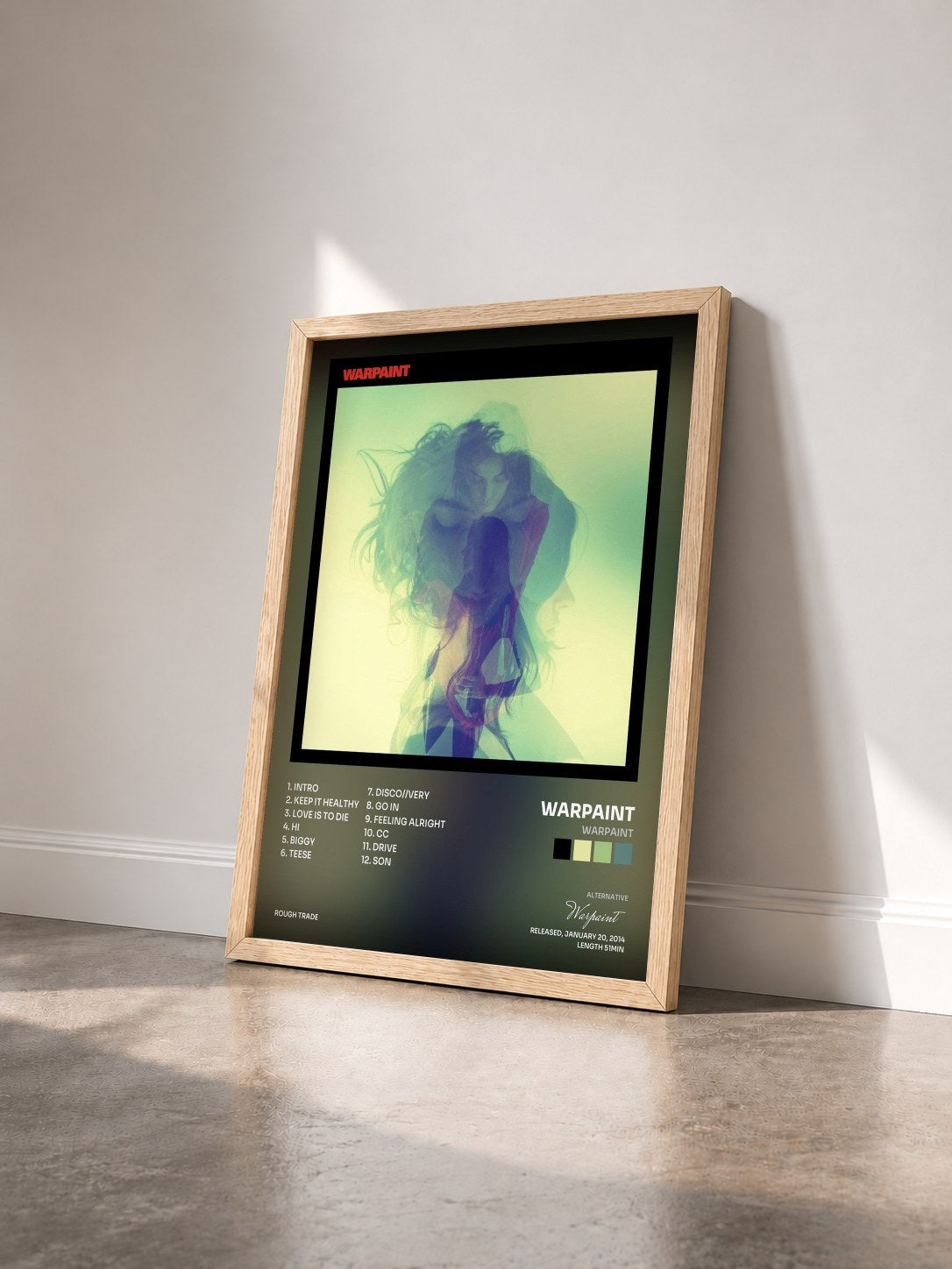 #bois Tableau de l'album Warpaint de Warpaint vu de trois quarts, cadre en bois brut