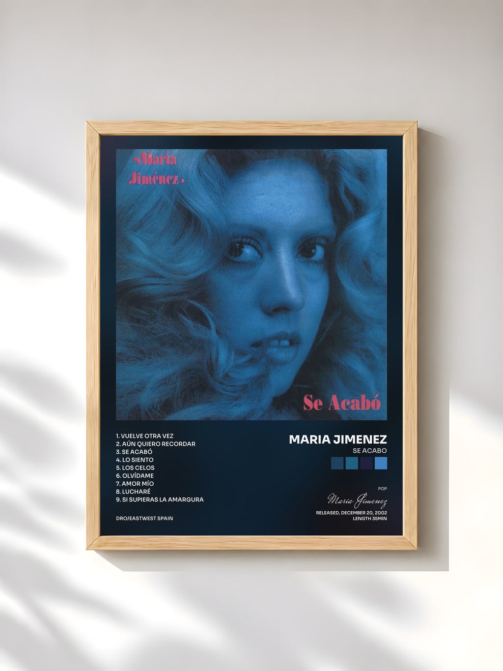 #bois Tableau de l'album Se acabo de Maria Jimenez, cadre en bois brut, imprimé et encadré en France