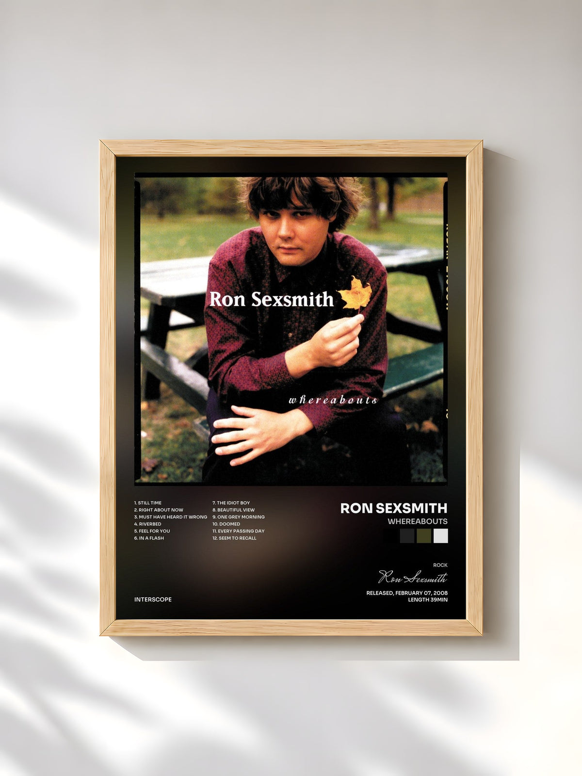 #bois Tableau de l'album Whereabouts de Ron Sexsmith, cadre en bois brut, imprimé et encadré en France