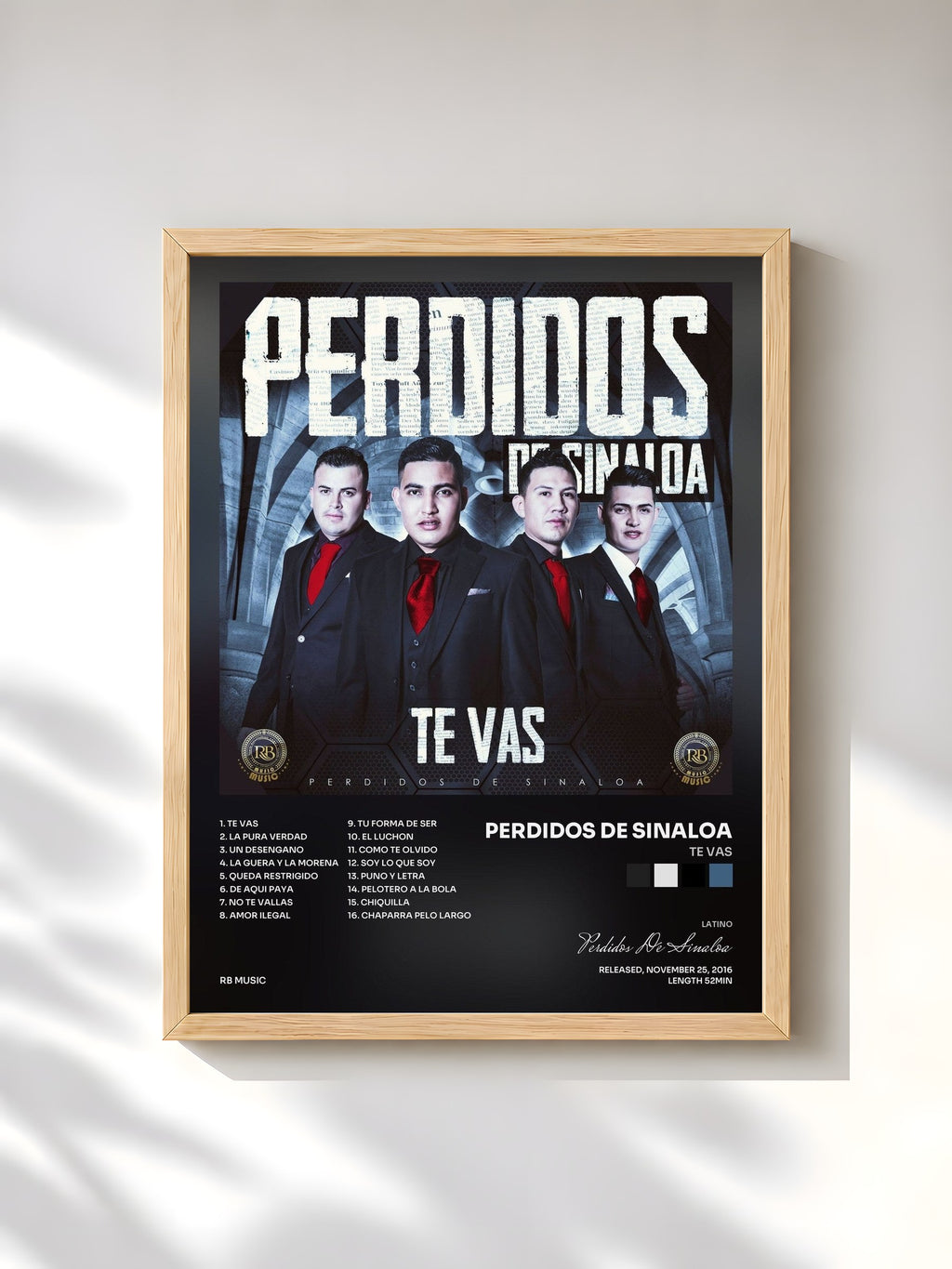 #bois Tableau de l'album Te Vas de Perdidos De Sinaloa, cadre en bois brut, imprimé et encadré en France